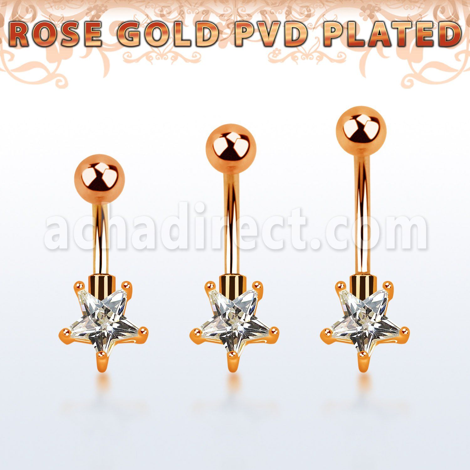 bnttstz piercing ombligo acero 316l anodizado zirconia 7mm estrella oro rosa venta