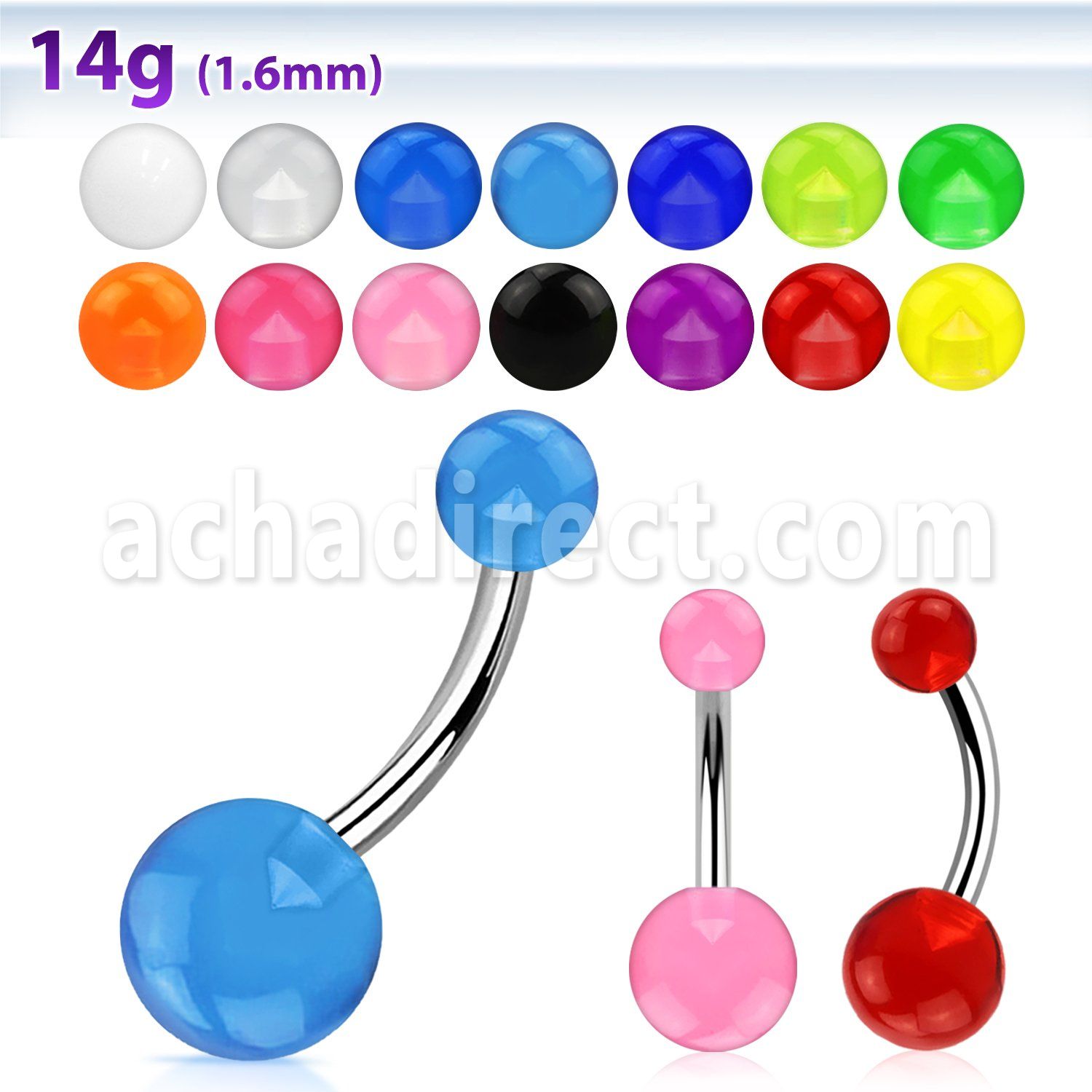 bnuv piercing ombligo acero quirurgico bolas acrilico uv 5 8mm 10mm distribuidor mayorista