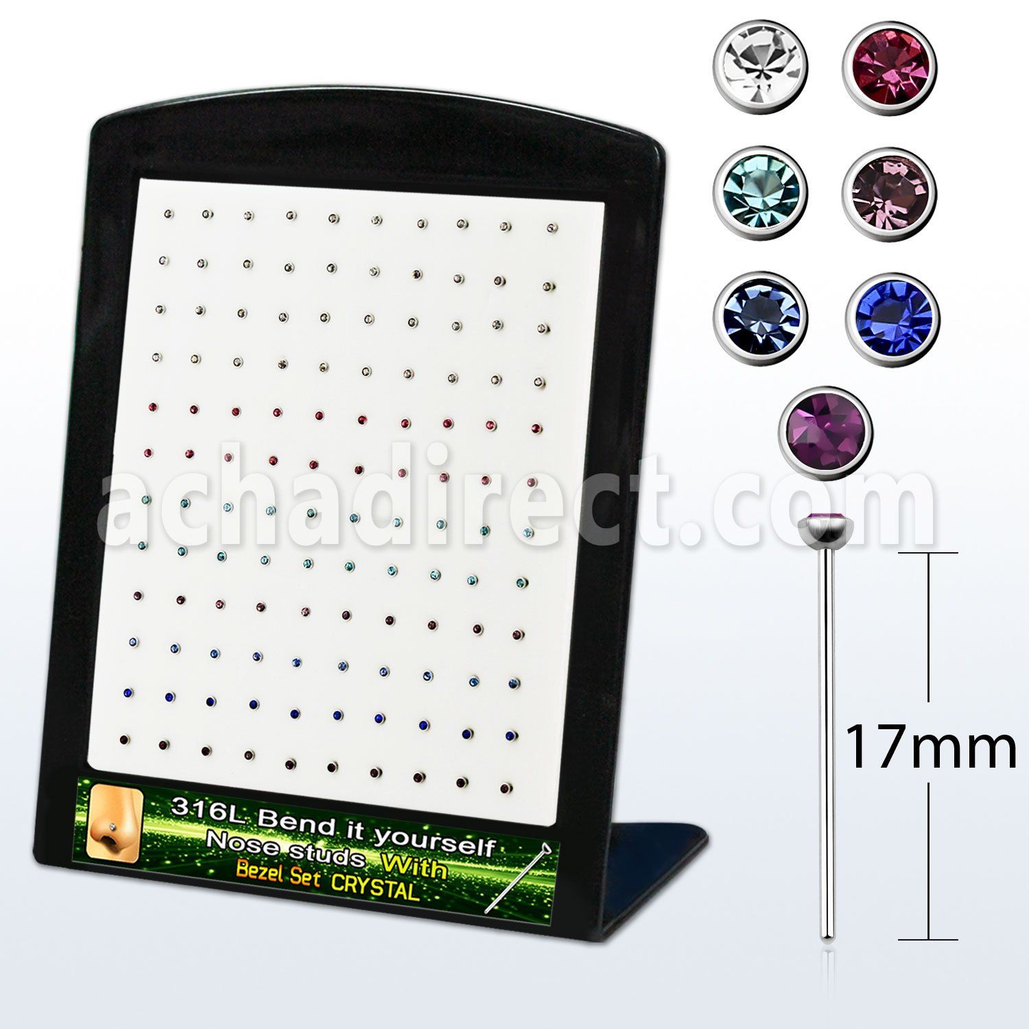 bnycb25m display 120 piercing nariz doblar tu mismo acero quirurgico redonda 2 5mm cristal bisel al por mayor