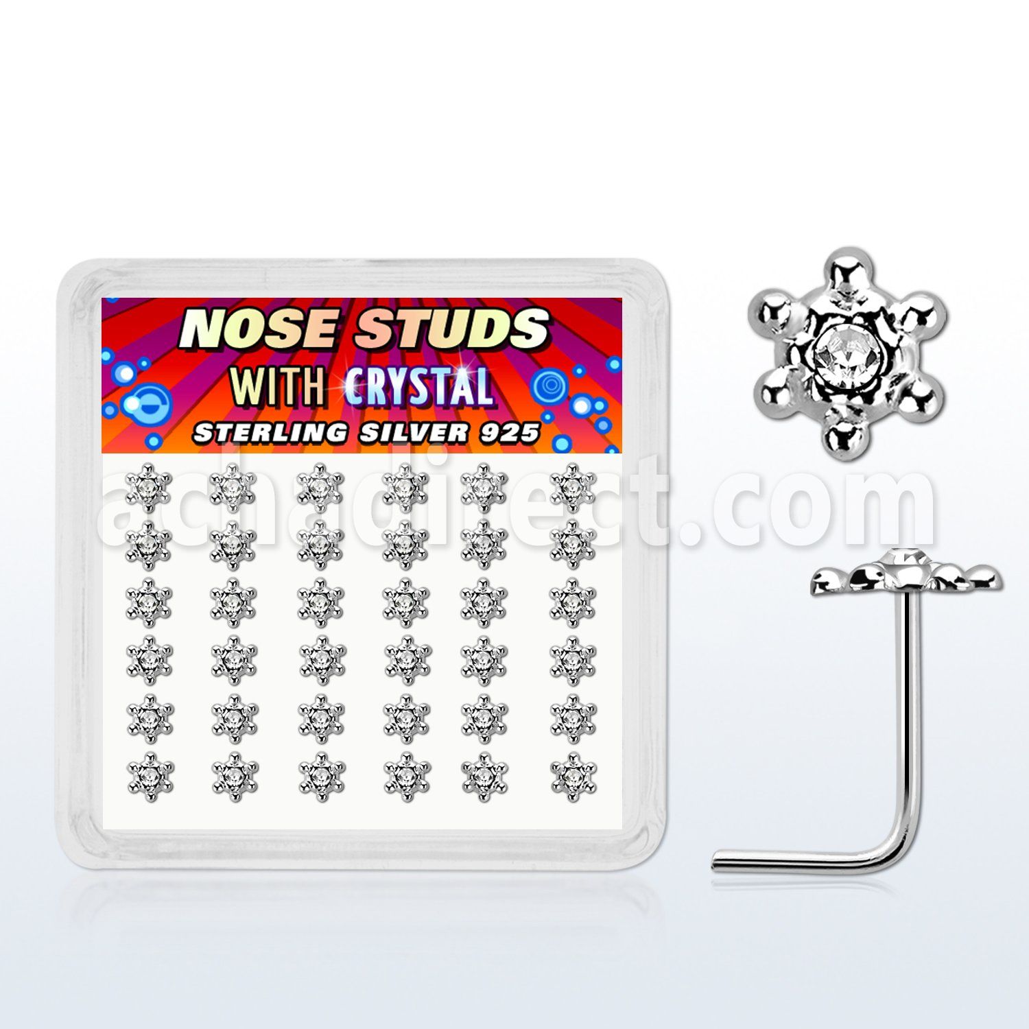 box w 36 silver nose studs w clear crystal david star top