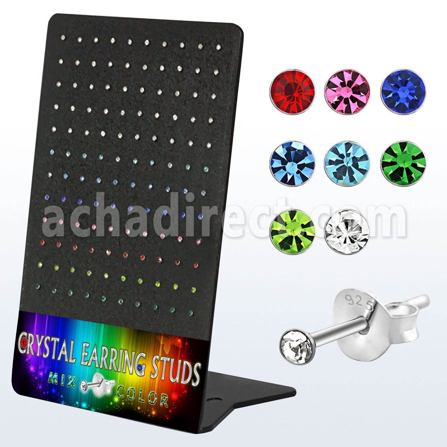 br007 display 60 pares piercings oreja plata esterlina cristal redondo 1 5mm distribuidor