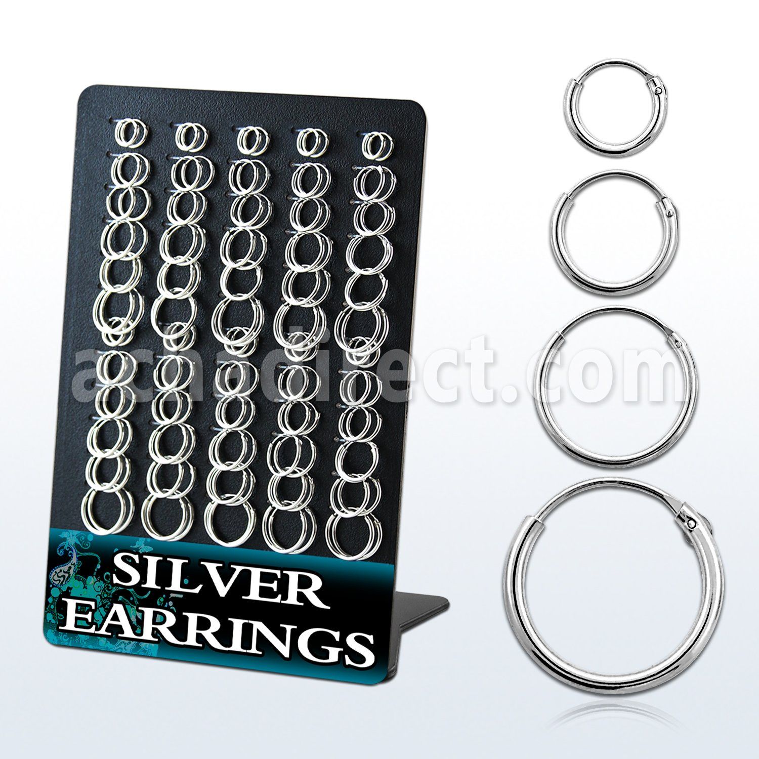 br310 display 60 pares aros oreja tubo agujero plata esterlina 925 lisa mayorista