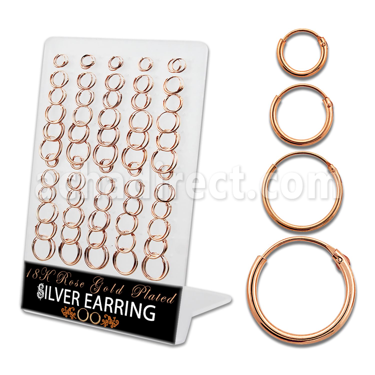br310rs display 60 pares aros oreja tubo agujero plata esterlina 925 oro rosa 8 10 12 14mm al por mayor