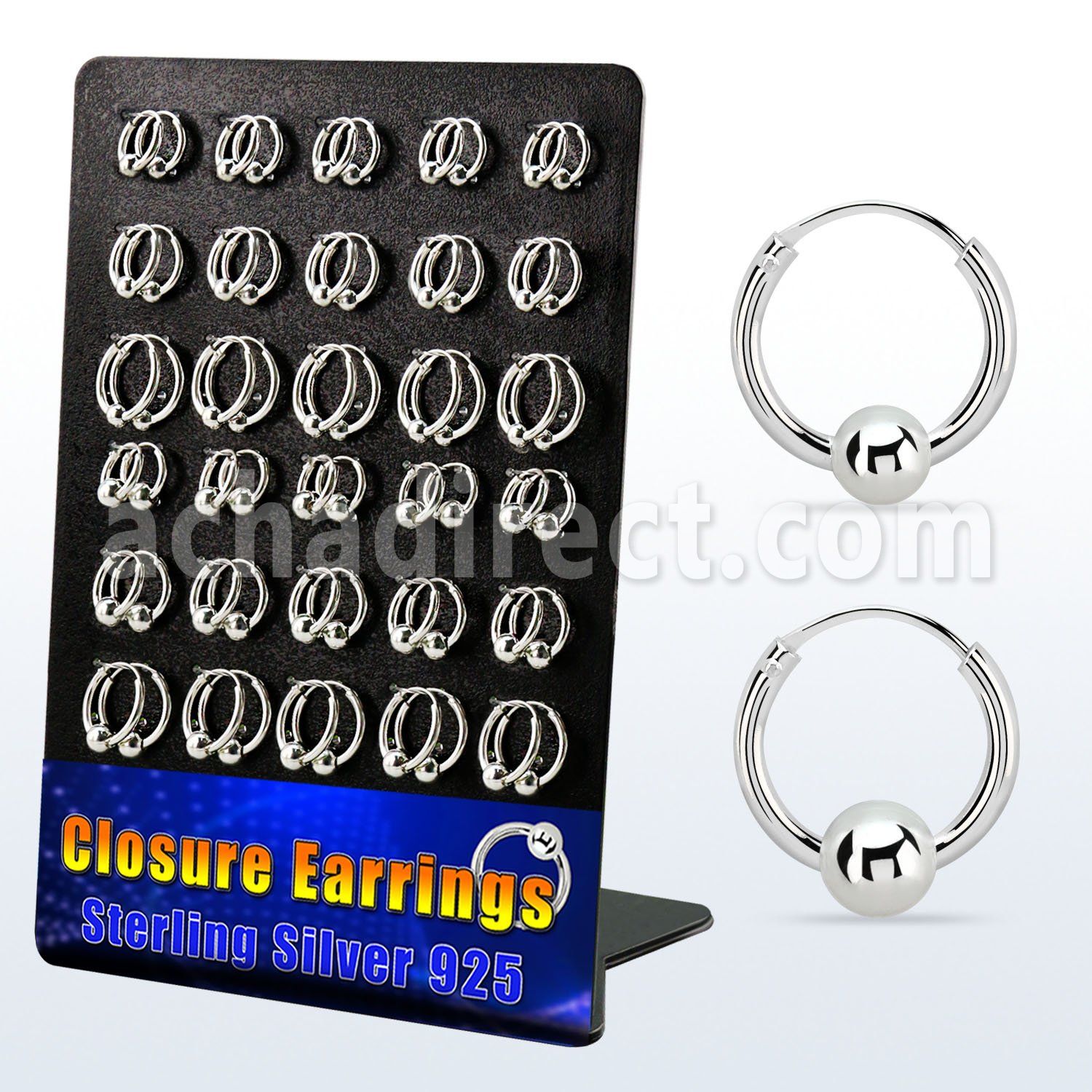 br510 display 30 pares aro bola presion plata 925 assorted 4mm & bola 5mm 10mm 14mm venta