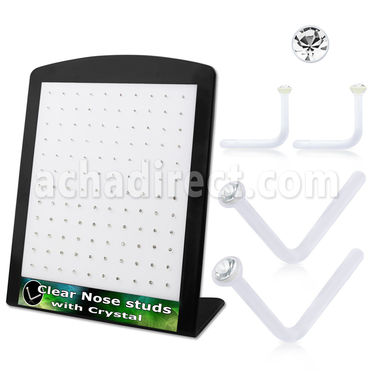 brac13 display expositor 120 piercing nariz l acrilico transparente cristal redondo tamanos variados 1 5mm 2mm distribuidor