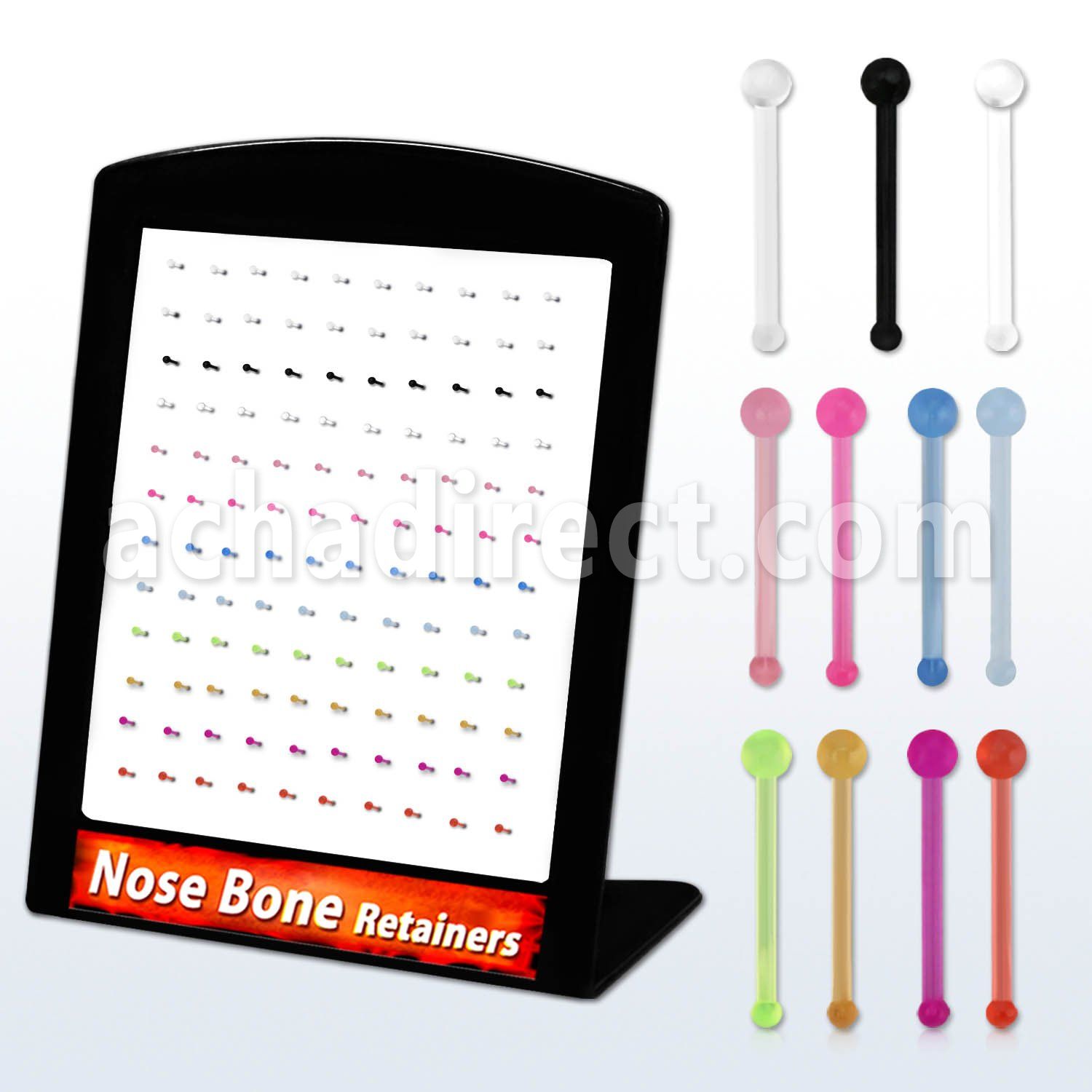 brac29 display 120 retainer piercing nariz hueso acrilico flexible 0 6mm bola 1 5mm al por mayor