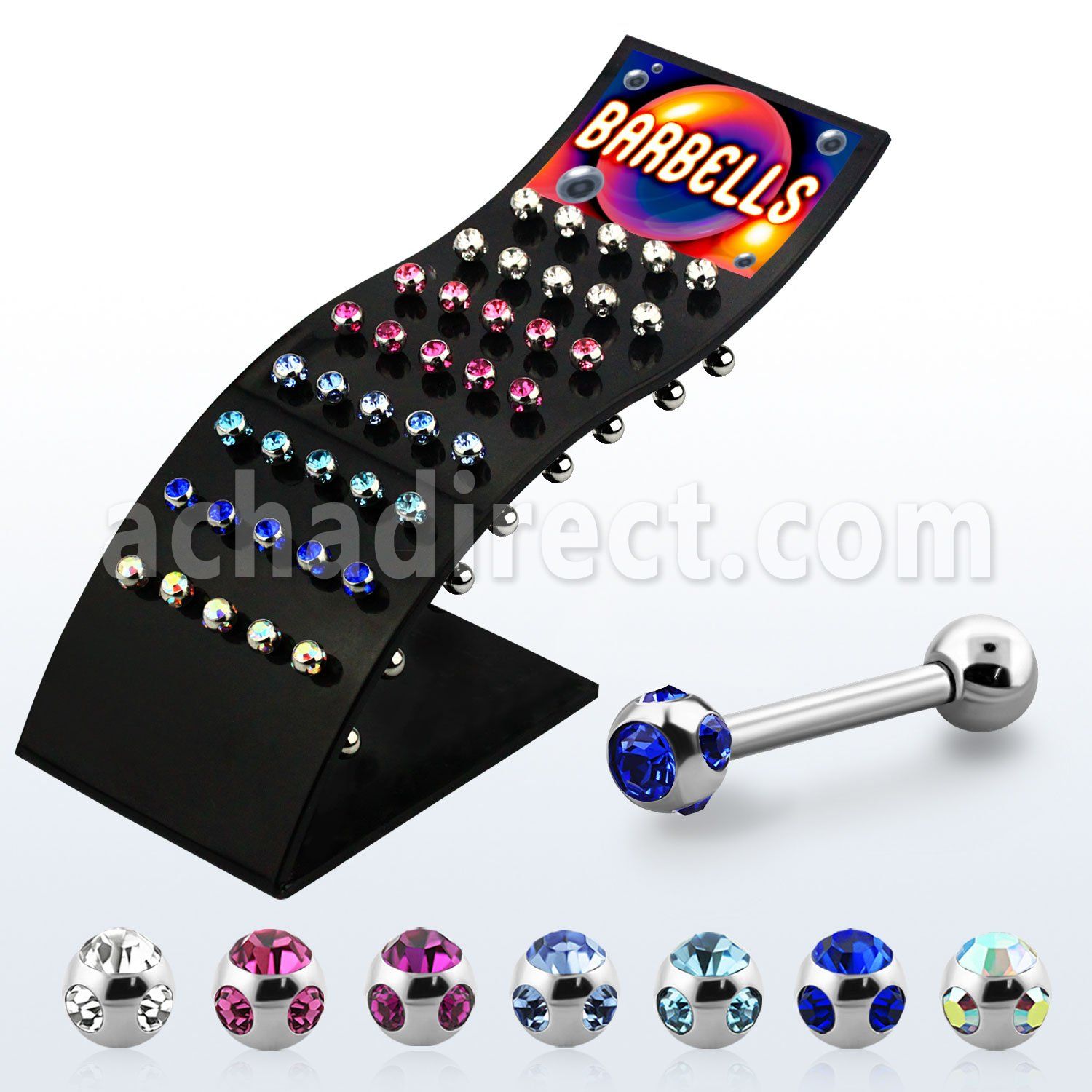 brbbc3 display 40 barbells lengua acero 316l bola multi joya 6mm 16mm mayorista