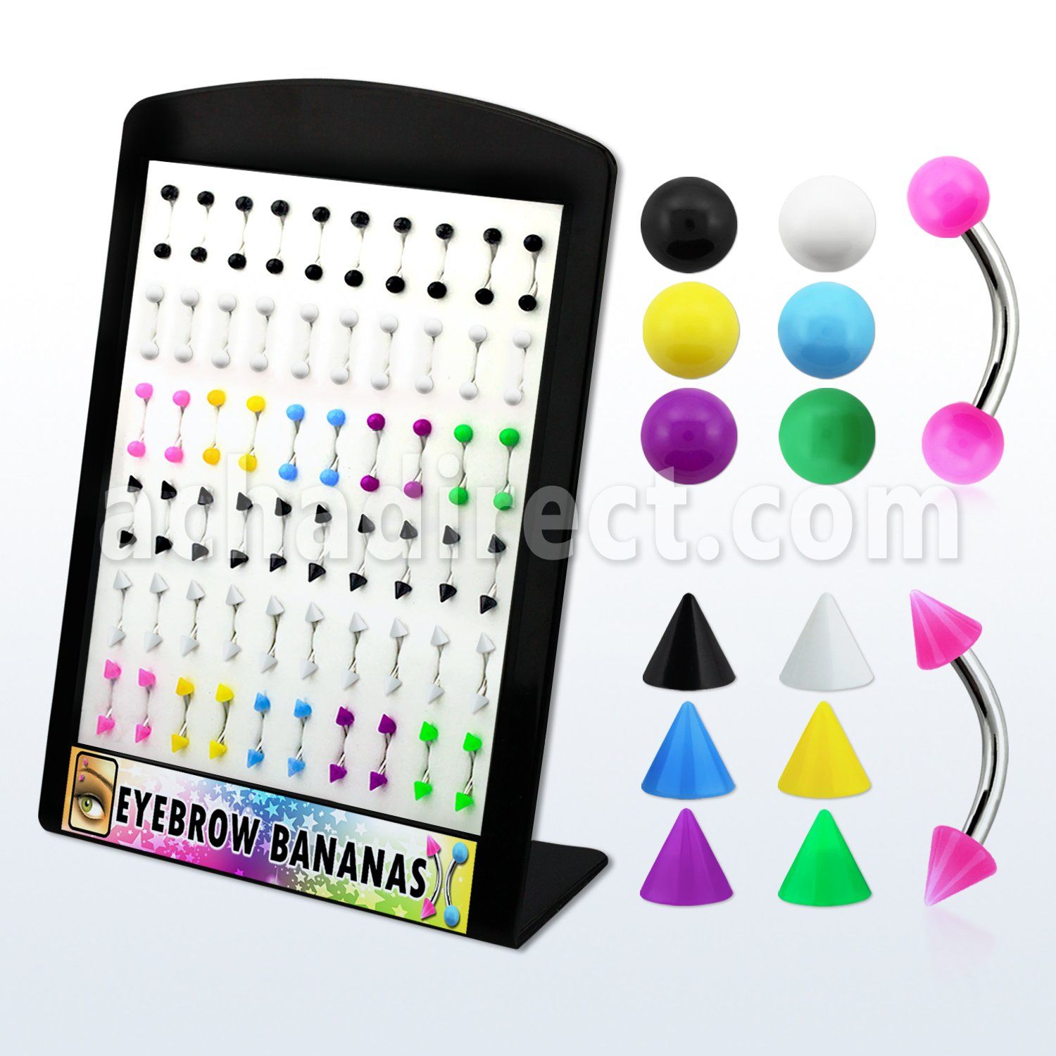 brbjmx1 display 60 bananas ceja acero quirurgico bolas acrilicas colores solidos 3mm 8mm distribuidor