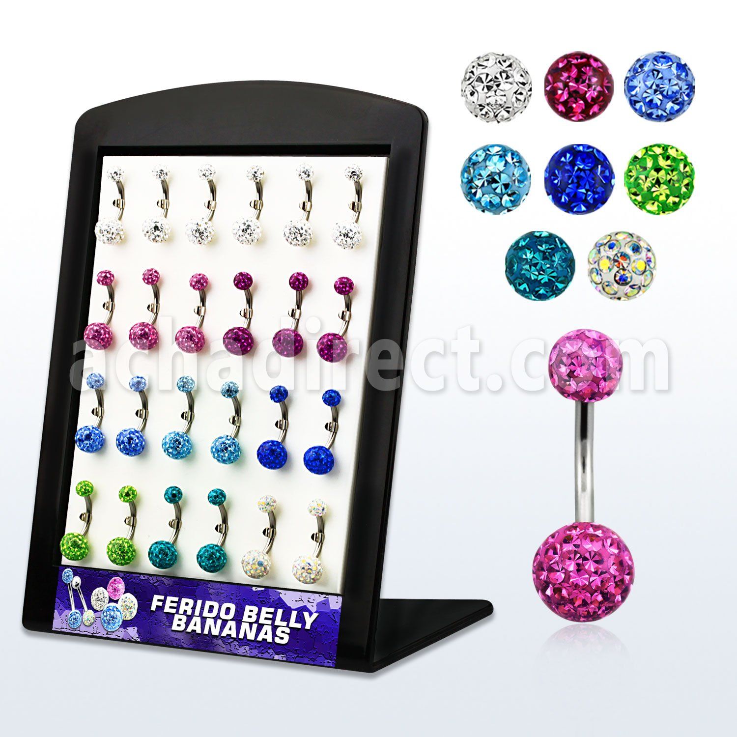 brbn6 display 24 piercings ombligo acero quirurgico bolas 5 8mm multi cristal ferido 8mm 14mm al por mayor
