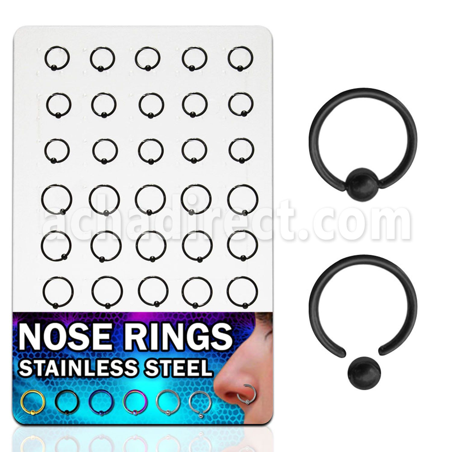 brcrt1 display 30 aros bola presion acero quirurgico anodizado negro bola 2 5mm 8mm 10mm distribuidor mayorista