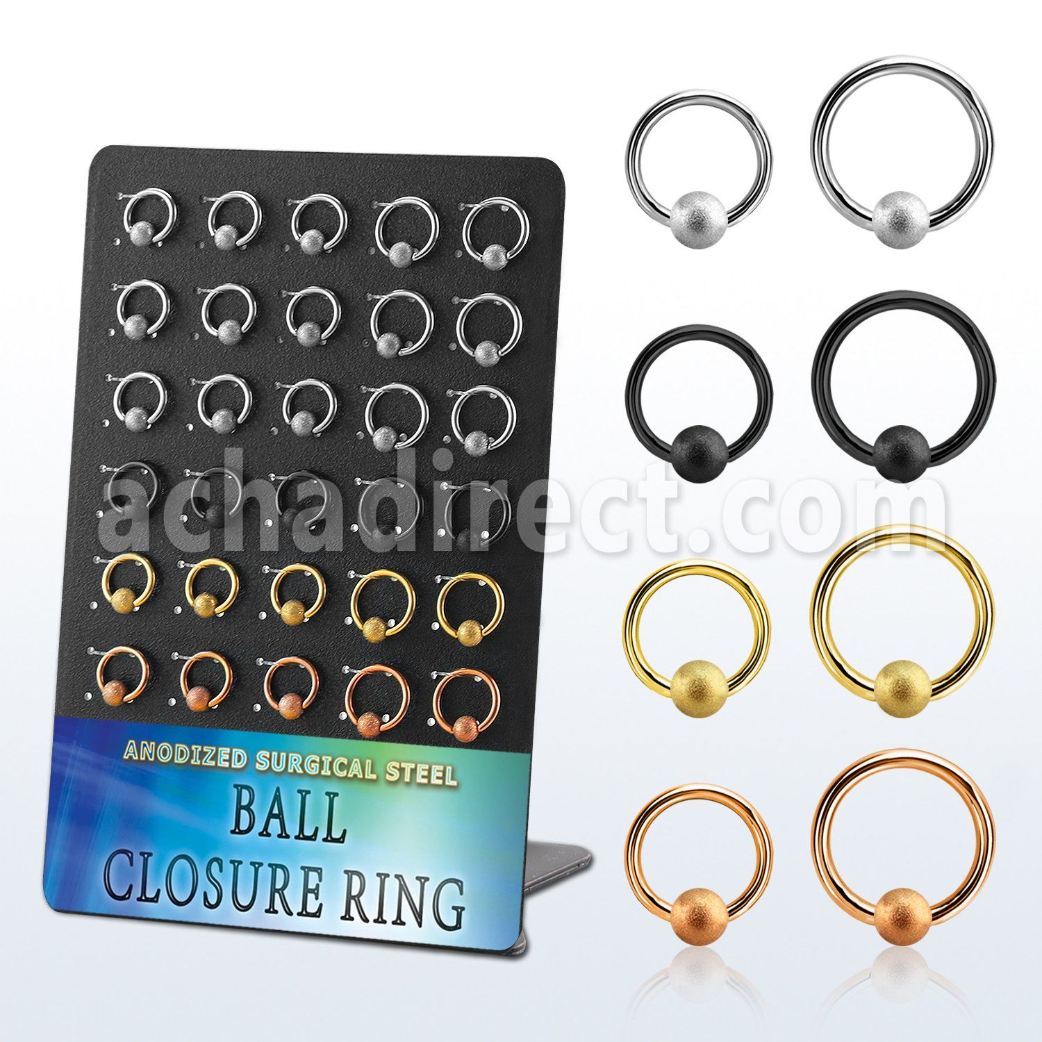 brcrt5b display unidades aro bola presion acero chapados pvd negro oro oro rosa bola