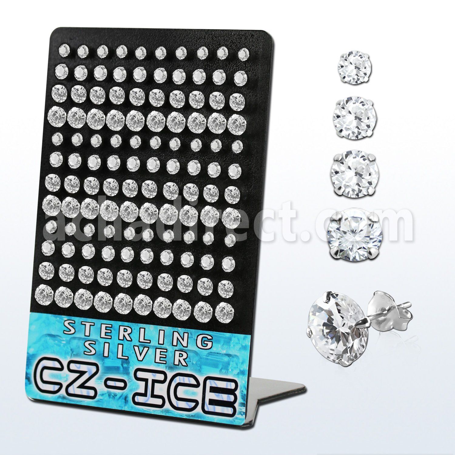 brczg display 60 pares piercings oreja plata esterlina zirconia claras redondas 5mm 8mm al por mayor