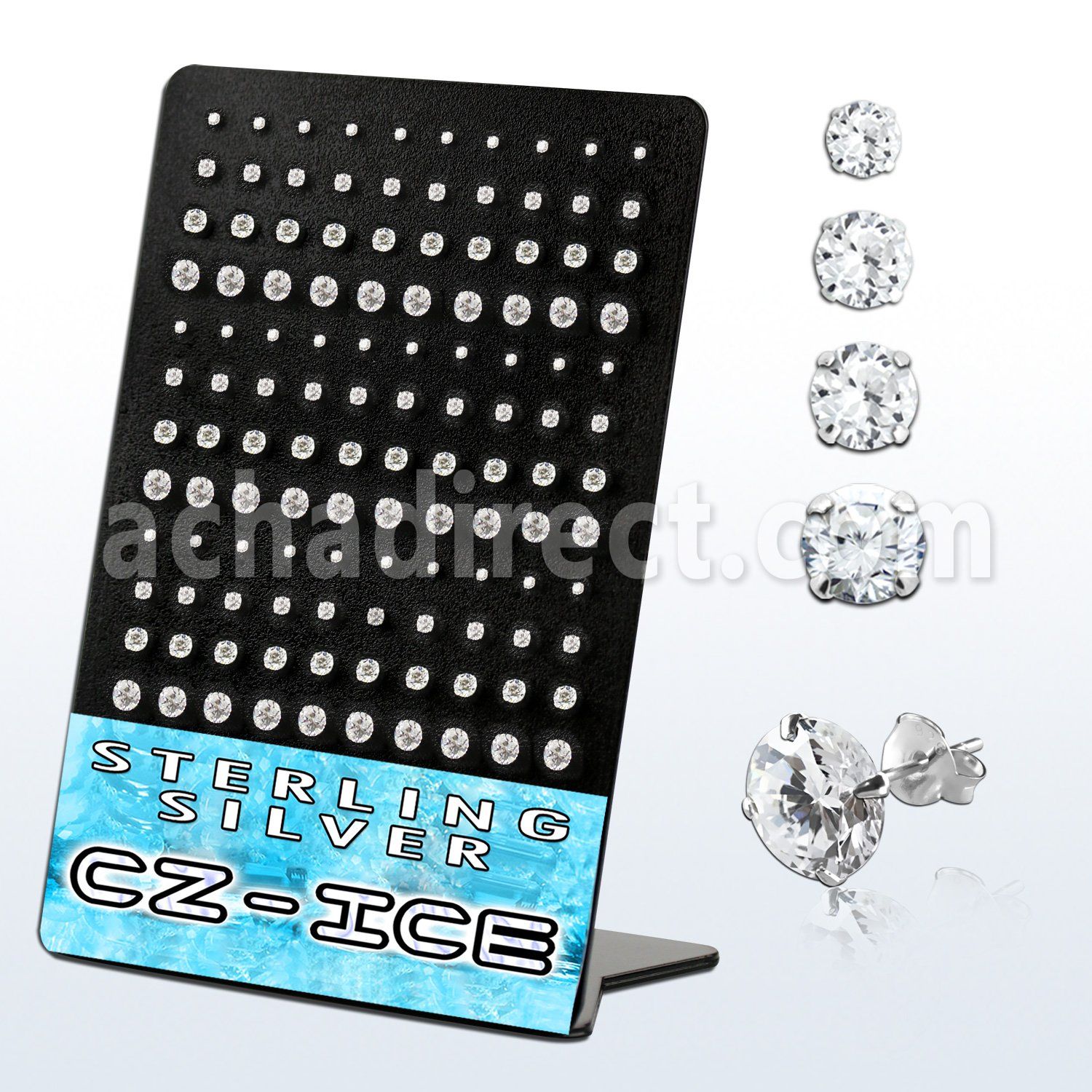 brczs display 60 pares piercings oreja plata esterlina zirconia claras redondas 2mm 5mm mayorista
