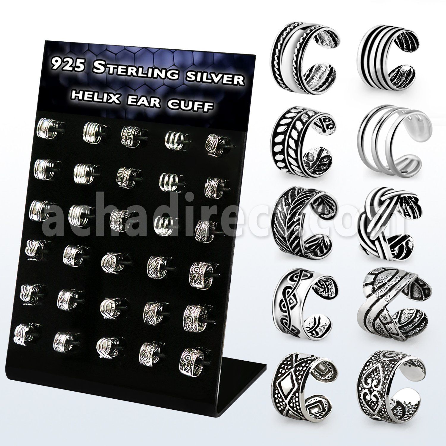 brehvcf display 30 piercing helix tipo ear cuff plata esterlina 925 disenos variados distribuidor