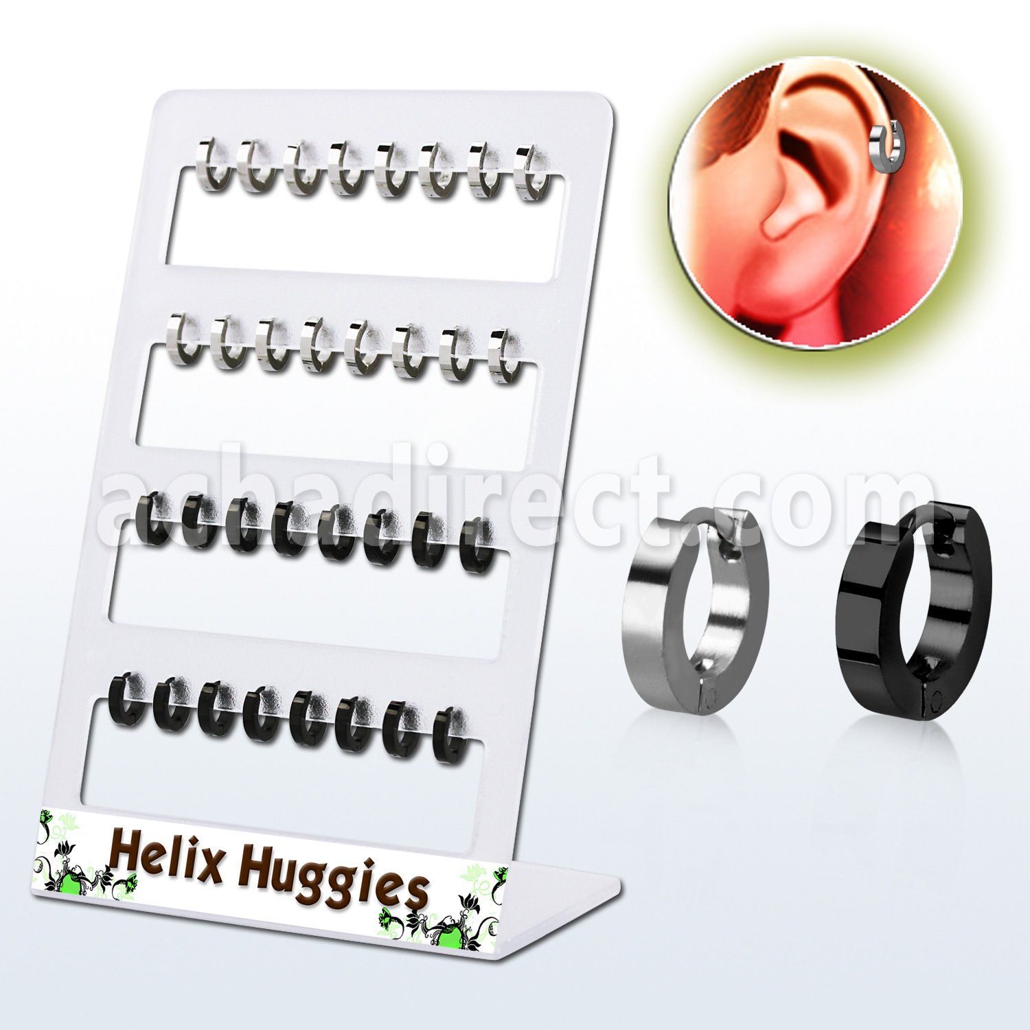 brer27 display 32 huggies helix acero brillo espejo acero quirurgico anodizado negro diametro 7mm distribuidor