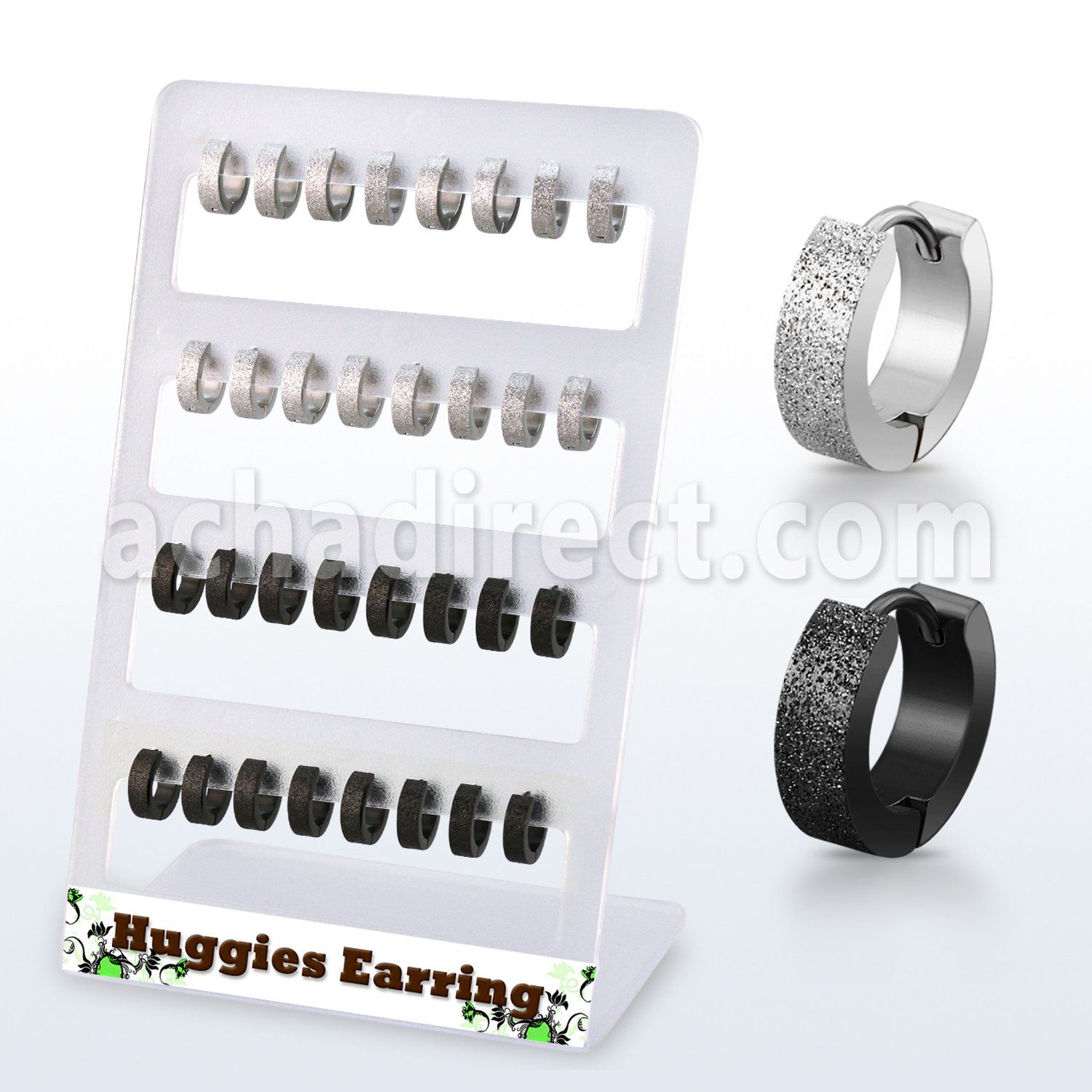 brer30 display 16 pares huggie acero inoxidable superficie efecto esmerilado acero negro al por mayor