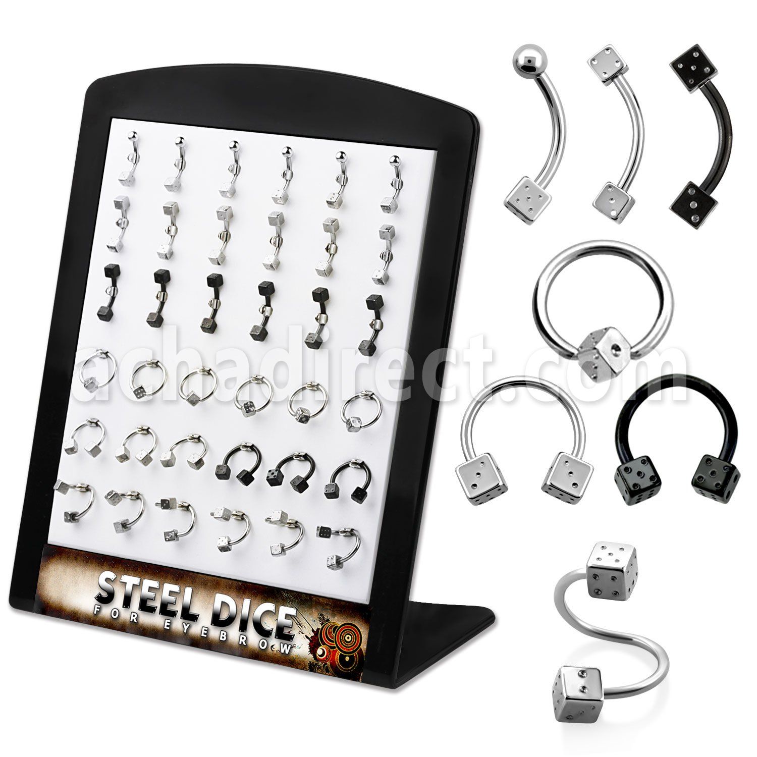 bresdi display 36 piercings ceja acero 316l acero 316l anodizado dados 3mm 8mm distribuidor mayorista