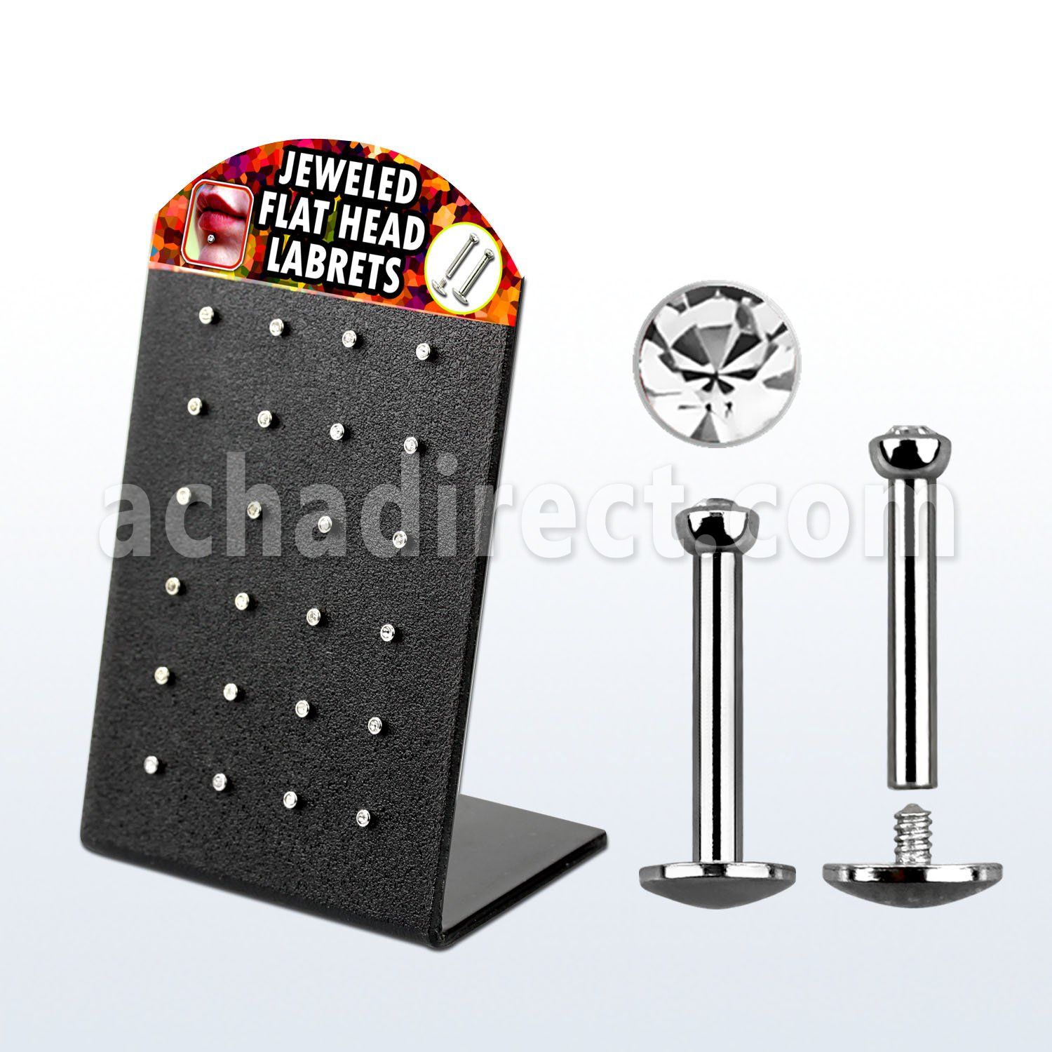 brlbfc display 24 labrets rosca interna acero quirurgico cristal plano 2 5mm desde 8mm distribuidor