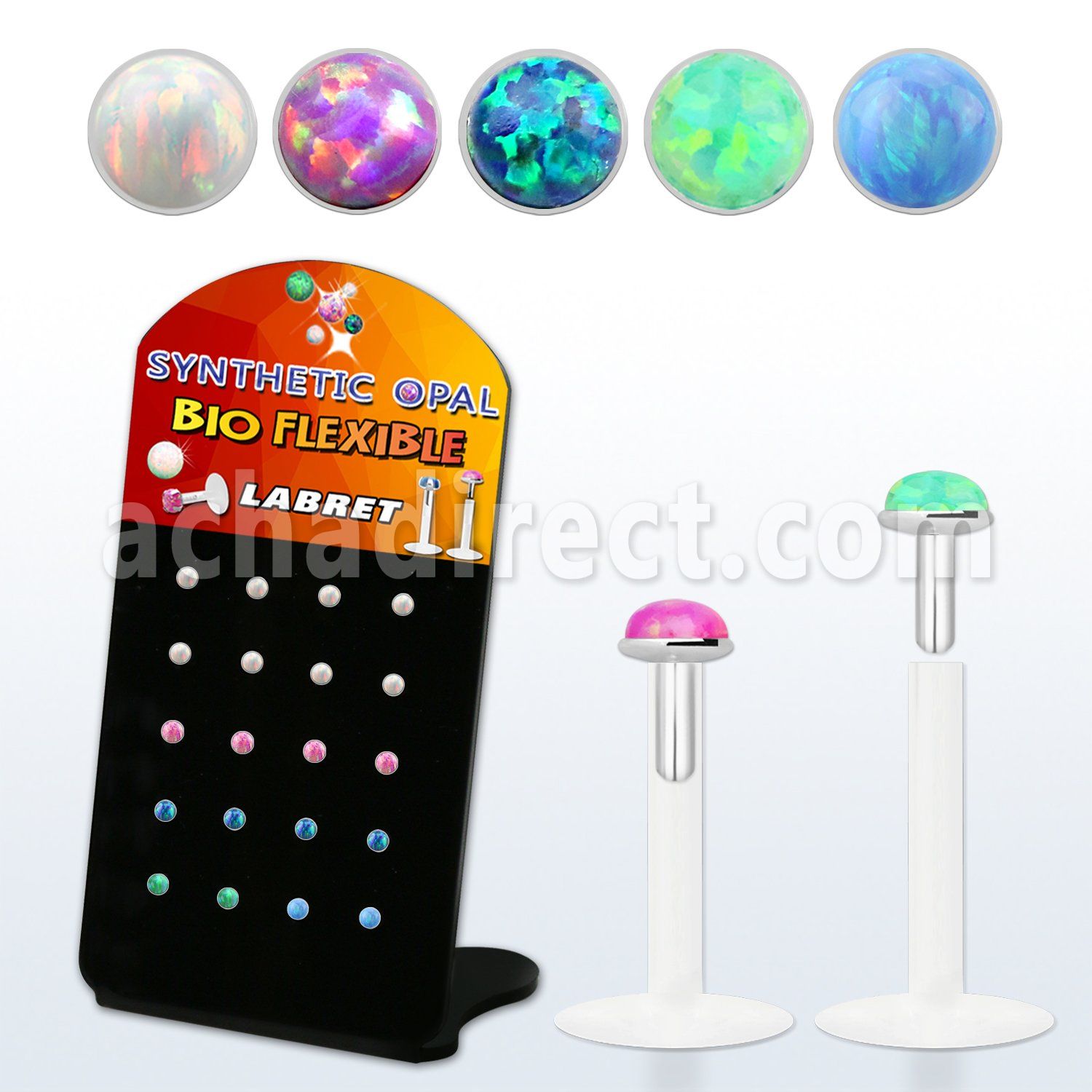 brlbi44 pequeno display 20 labrets bio flexibles transparentes plateada presion opalo 2mm distribuidor mayorista