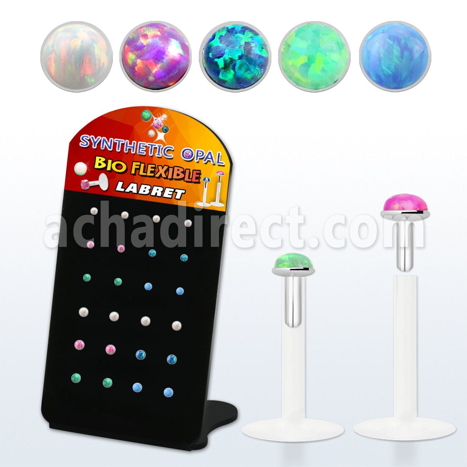 brlbi47 pequeno display 24 labrets bio flexibles transparentes plateada presion opalos sinteticos 1 5mm 2mm venta
