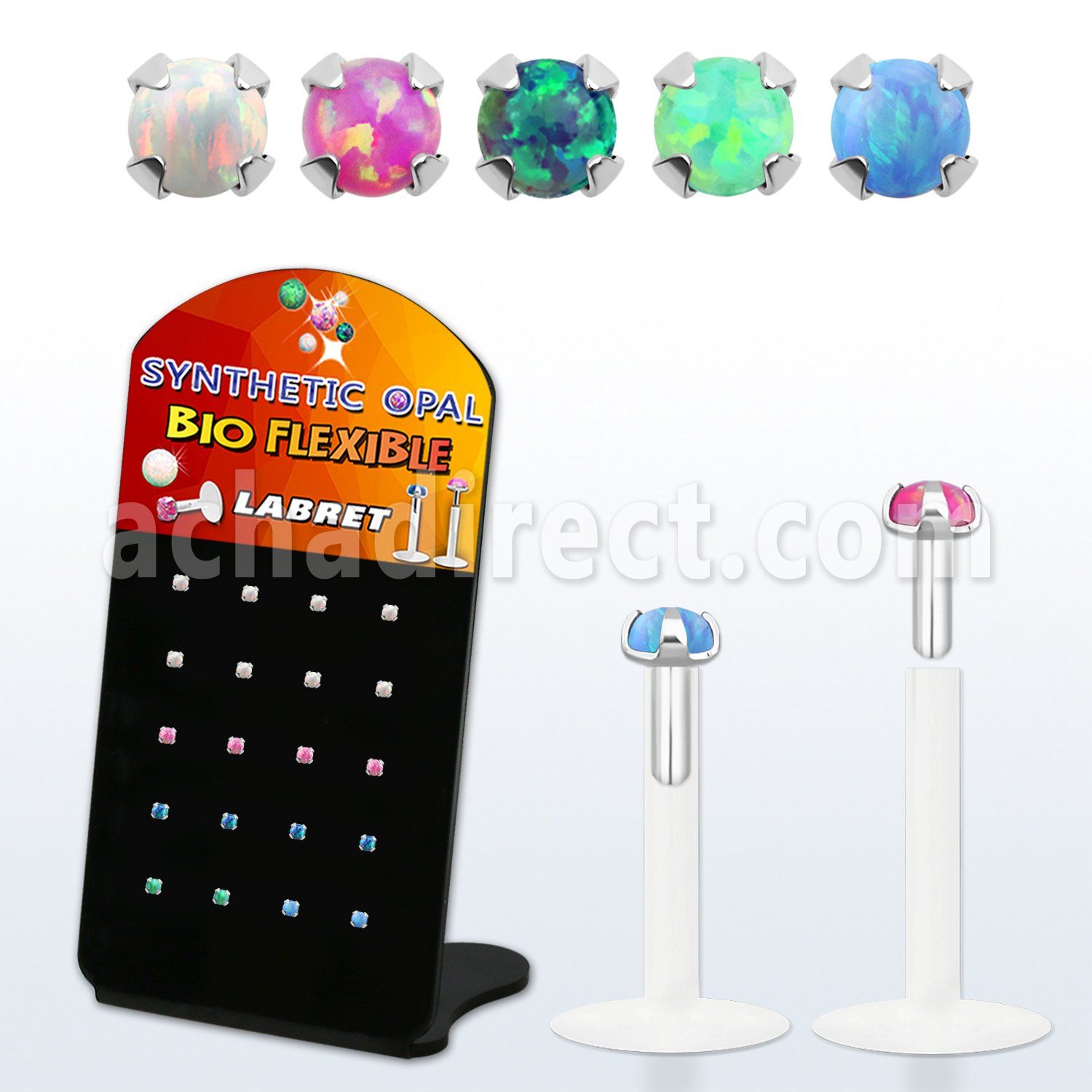 brlbi48 pequeno display 20 labrets bio flexibles transparentes plateada presion opalo 1 5mm distribuidor