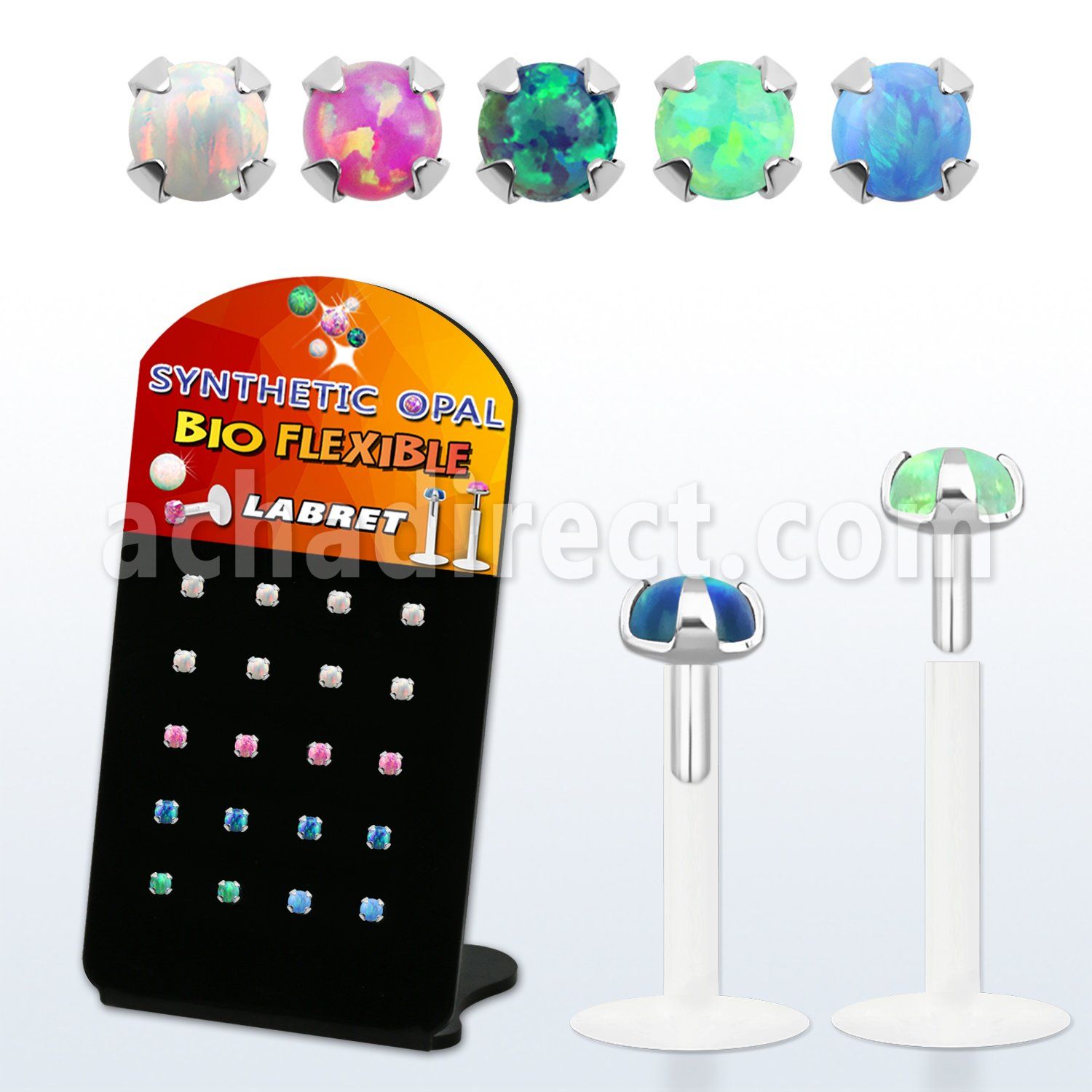 brlbi50 pequeno display 20 labrets bio flexibles transparentes plateada presion opalo 2 5mm al por mayor