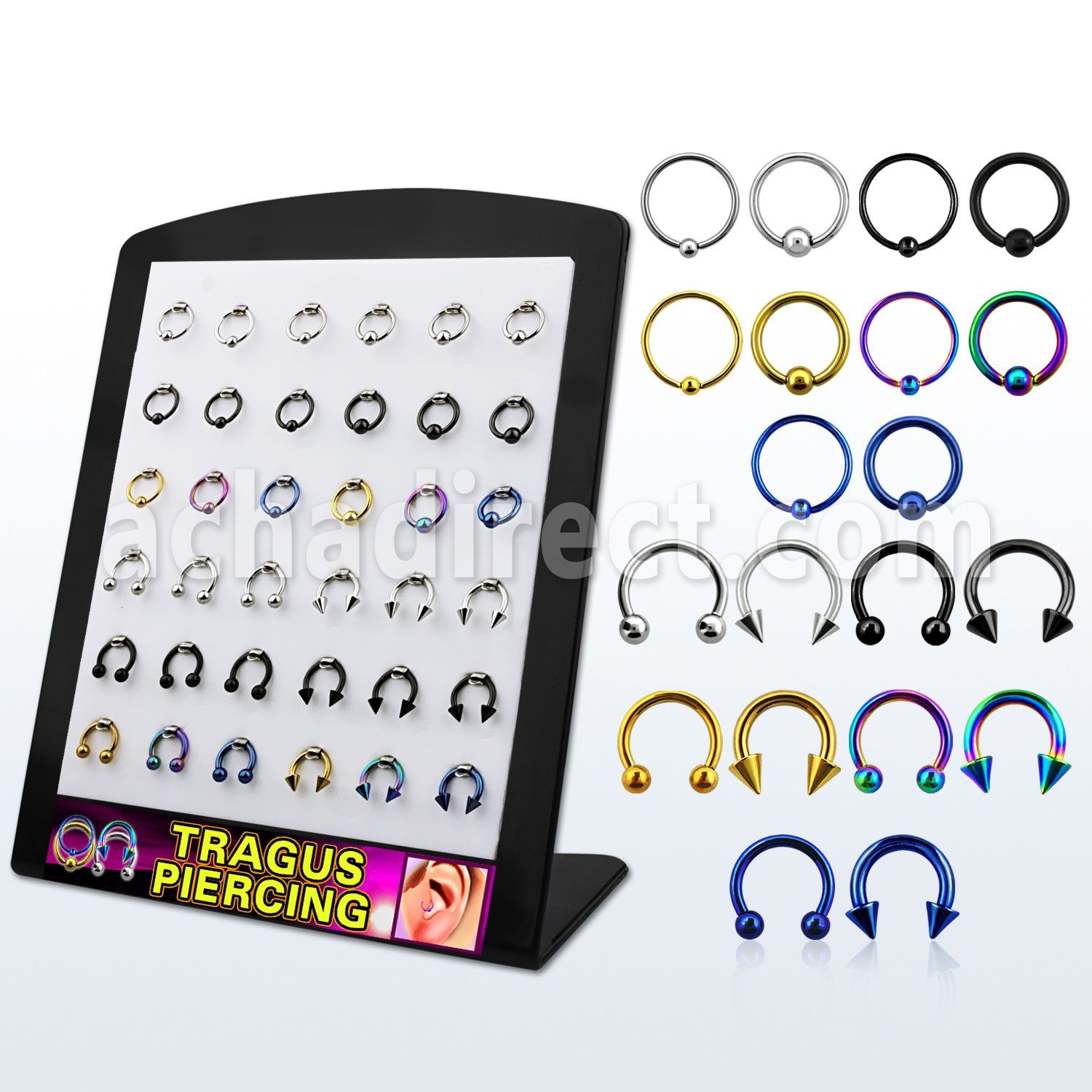 brmix26 display 36 piercings tragus acero quirurgico pvd acero quirurgico variados 1mm bolas conos 2 5mm 3mm 6mm distribuidor