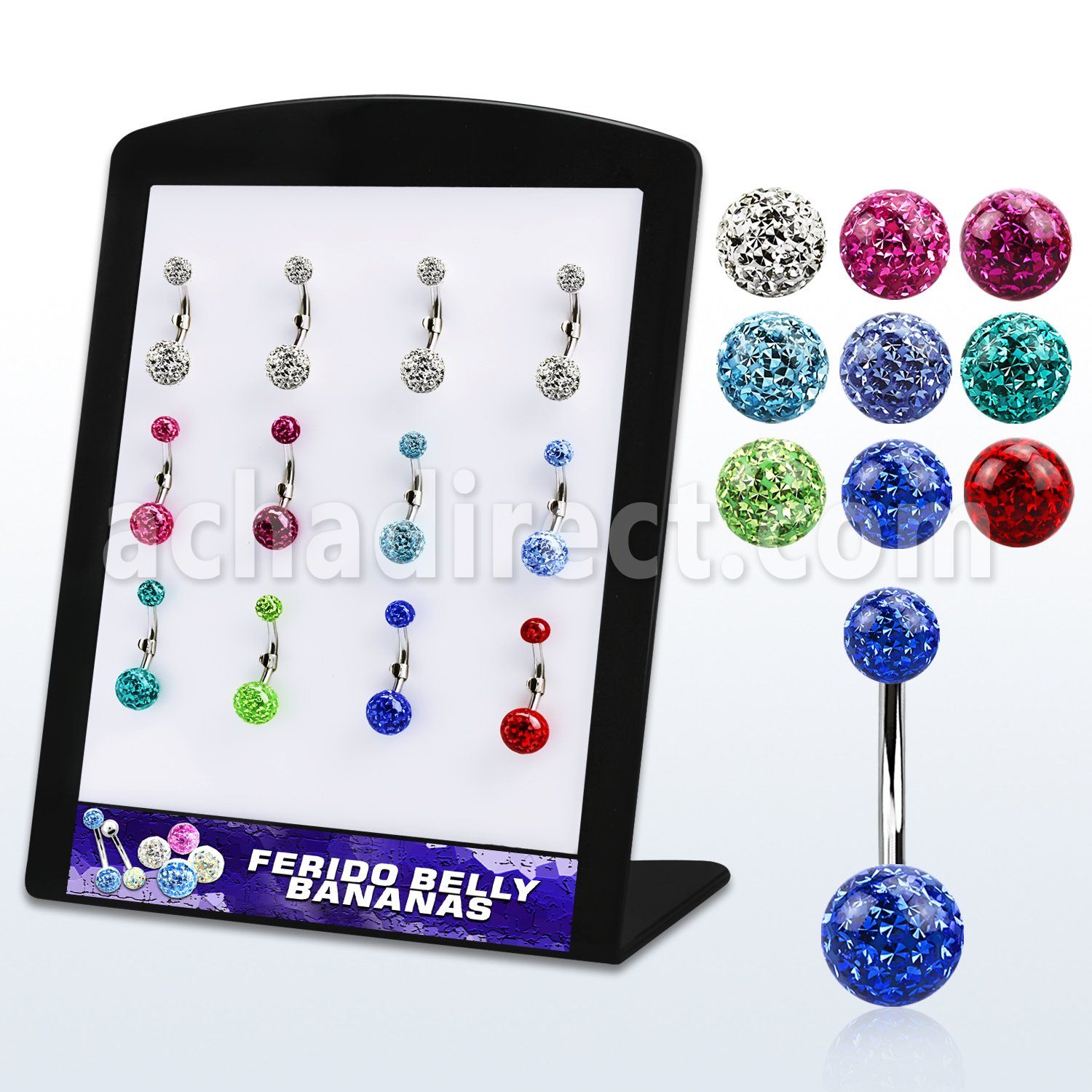 brmix27 display 12 piercings ombligo acero quirurgico bolas 5 8mm multi cristal ferido 8mm 14mm al por mayor