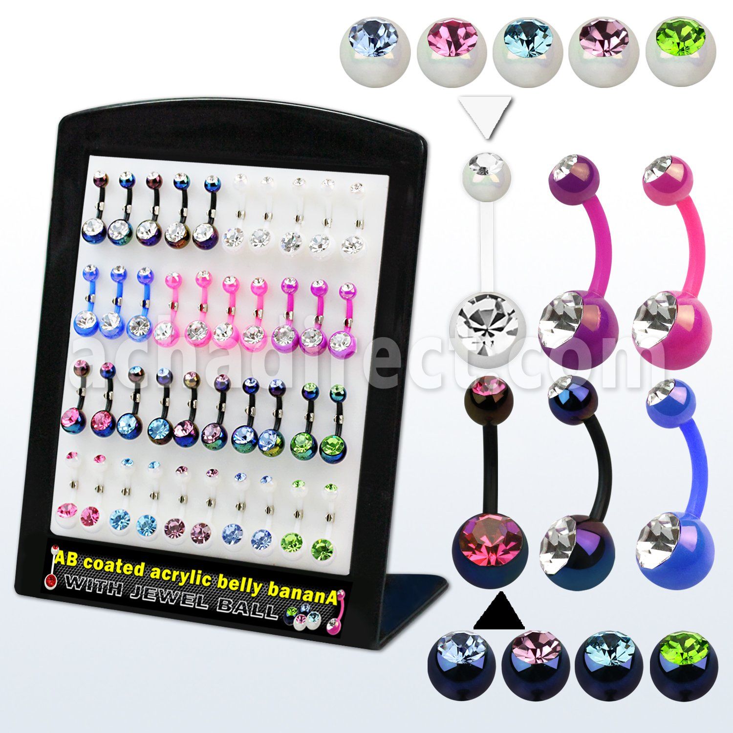 brmix30 display 40 piercings ombligo acrilicos bolas joya recubrimiento ab acrilico 8mm mayorista