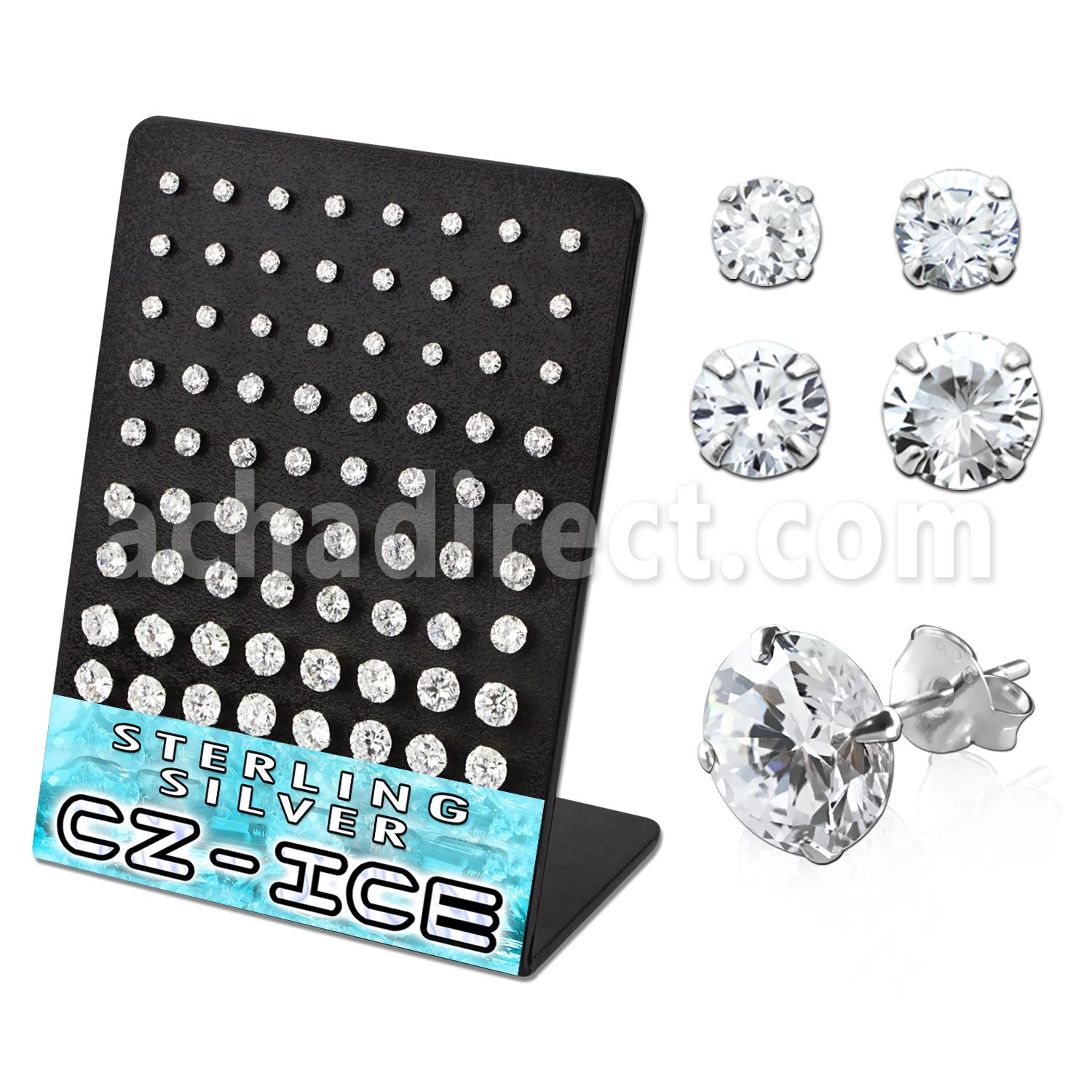 brmrdz2 display 36 pares piercings oreja plata esterlina 925 zirconia redondas claras redondas 3mm 6mm venta