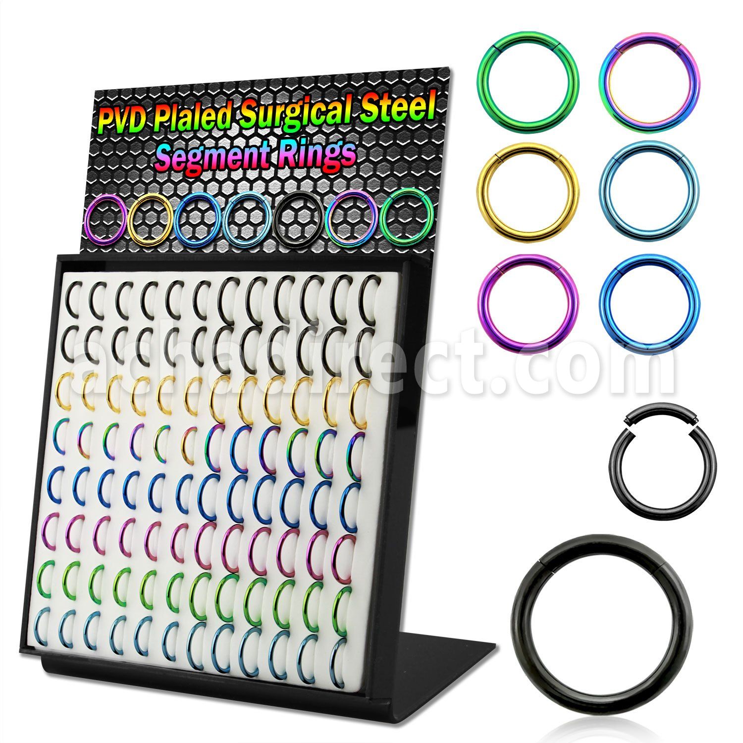 brmsgt1 display 96 aros segmento acero quirurgico pvd 8mm 10mm mayorista