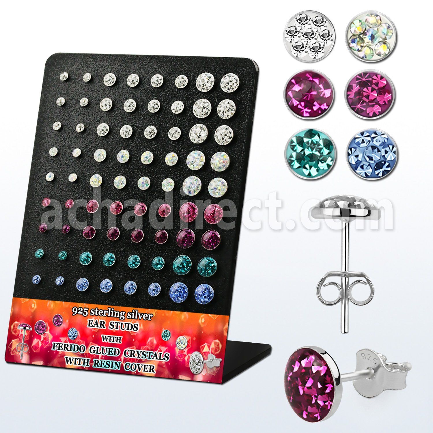 brmvfrm display acrilico 36 pares piercings oreja plata 925 cristal ferido 2 5 6mm distribuidor mayorista