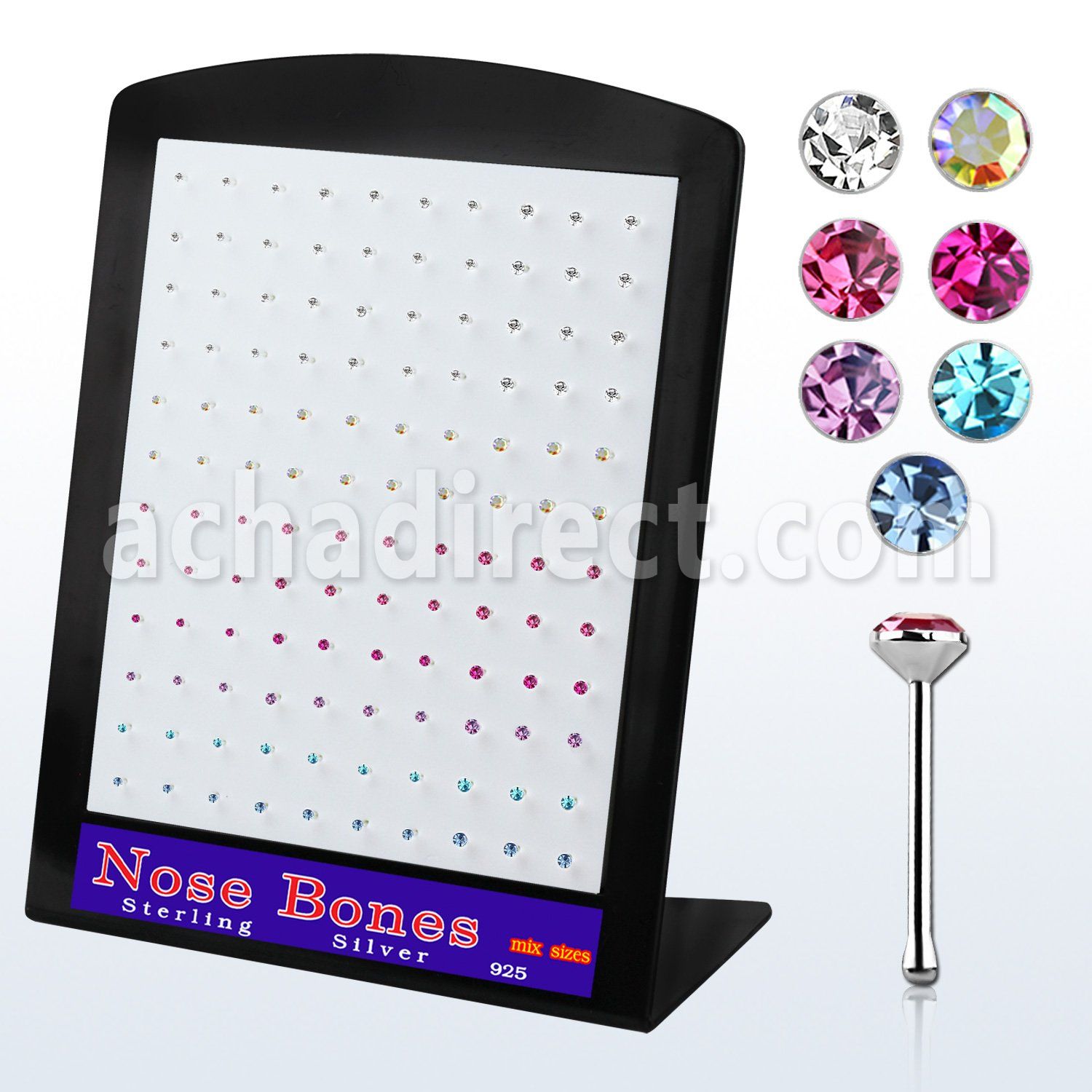 brnbmm display 120 piercing nariz hueso plata esterlina 925 0 6mm cristal redondo 1.4mm 1 5mm 2mm distribuidor