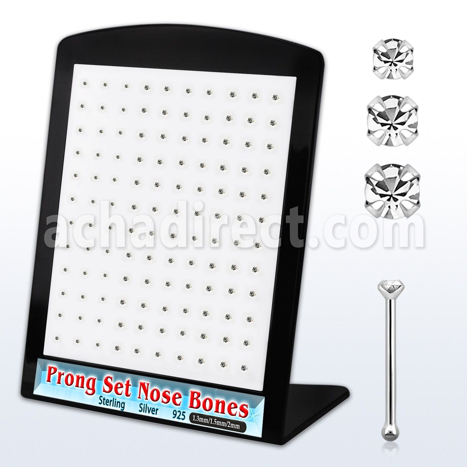 brnbpmc7 display 120 piercing nariz hueso plata 925 0 6mm cristal claro redondo 1.25 1 5mm 2mm distribuidor mayorista