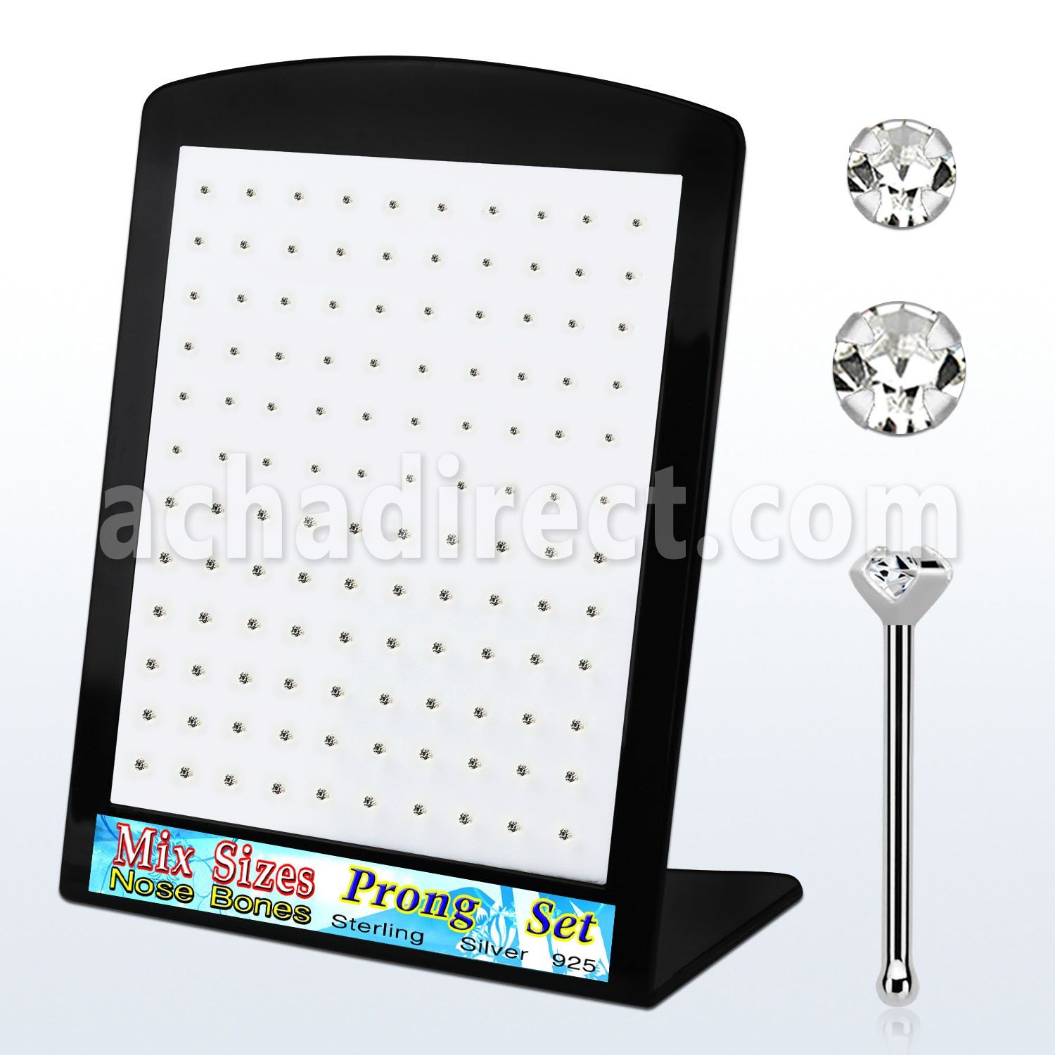 brnbpmc display expositor 120 piercing nariz hueso plata esterlina 925 0 6mm cristal transparentes tamanos variados 1 5 2mm distribuidor mayorista