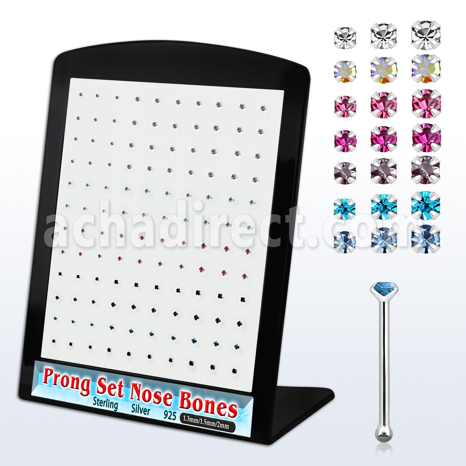 brnbpmm7 display 120 piercing nariz hueso plata 925 0 6mm cristal redondo 1.25 1 5mm 2mm mayorista