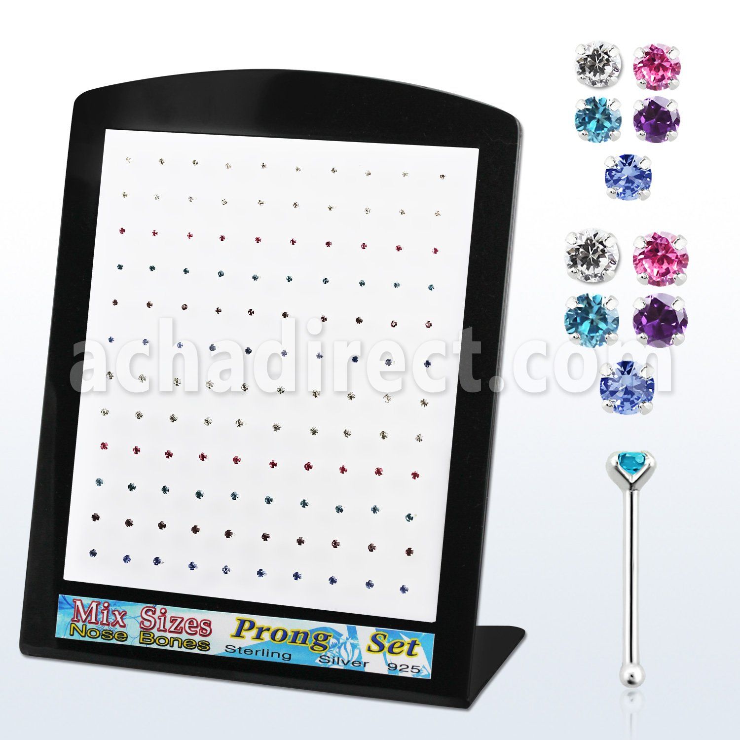 brnbpmm display 120 piercing nariz hueso plata esterlina 925 0 6mm cristal redondos al por mayor