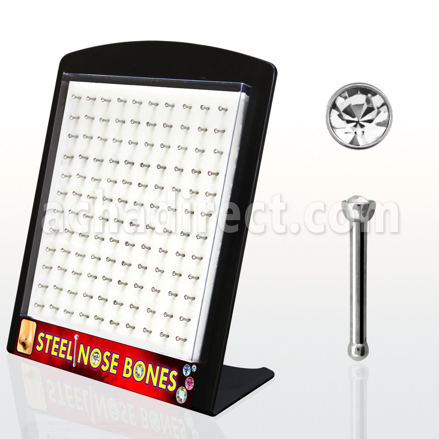 brnbsc display 120 piercing nariz hueso acero quirurgico 1mm cristal claro redondo 2mm distribuidor