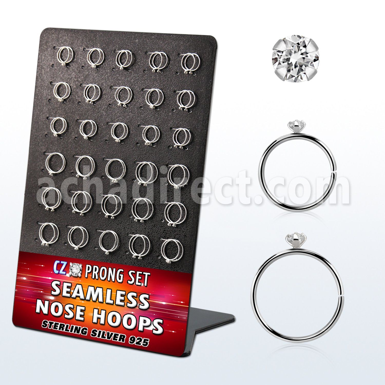 brnhm28 display 60 aro continuo nariz plata 925 0 6mm zirconia redonda 1 5mm 516 & 38 8mm & 10mm al por mayor