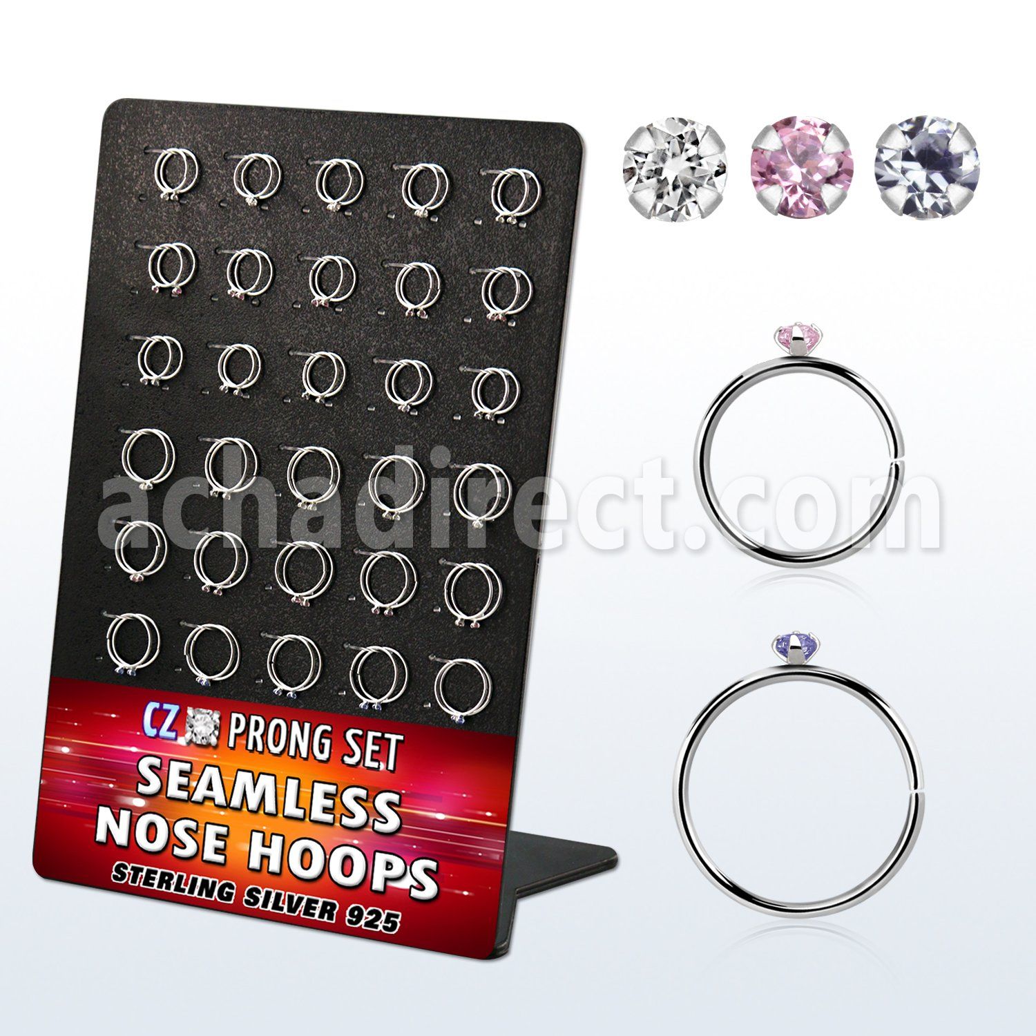 brnhm29 display 60 aro continuo nariz plata 925 0 6mm zirconia redonda 1 5mm   516 & 38 8mm & 10mm venta