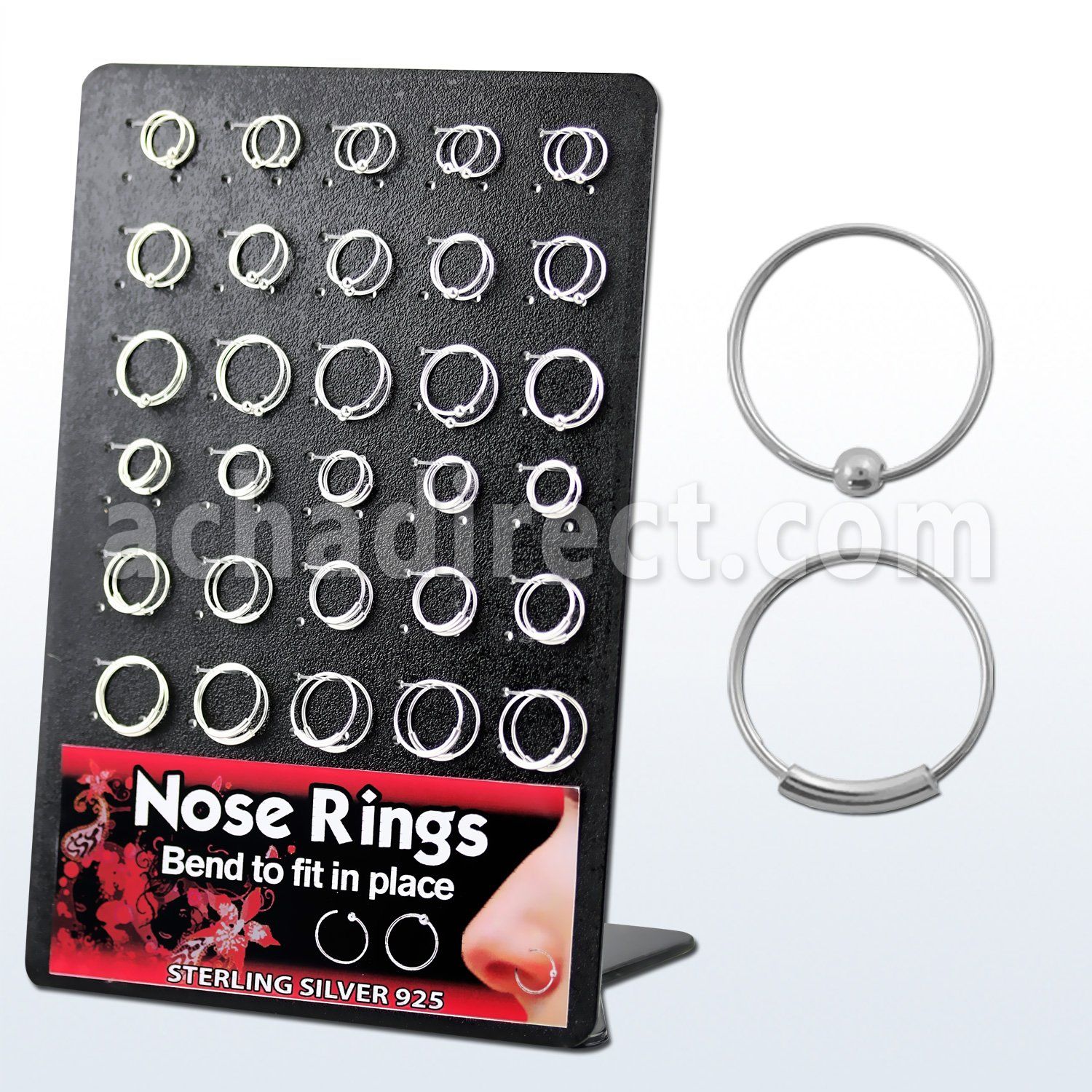 brnhm2 display 60 aros nariz plata esterlina bola 0 6mm 8mm 12mm distribuidor