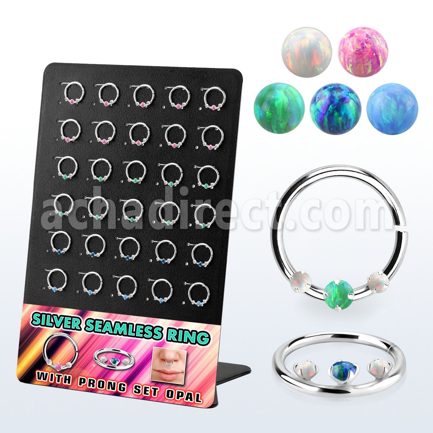 brnhm53 display 30 aro continuo plata 925 piercing septum 1mm opalo redondo 2mm centro entre opalos sinteticos 1 5mm 10mm al por mayor