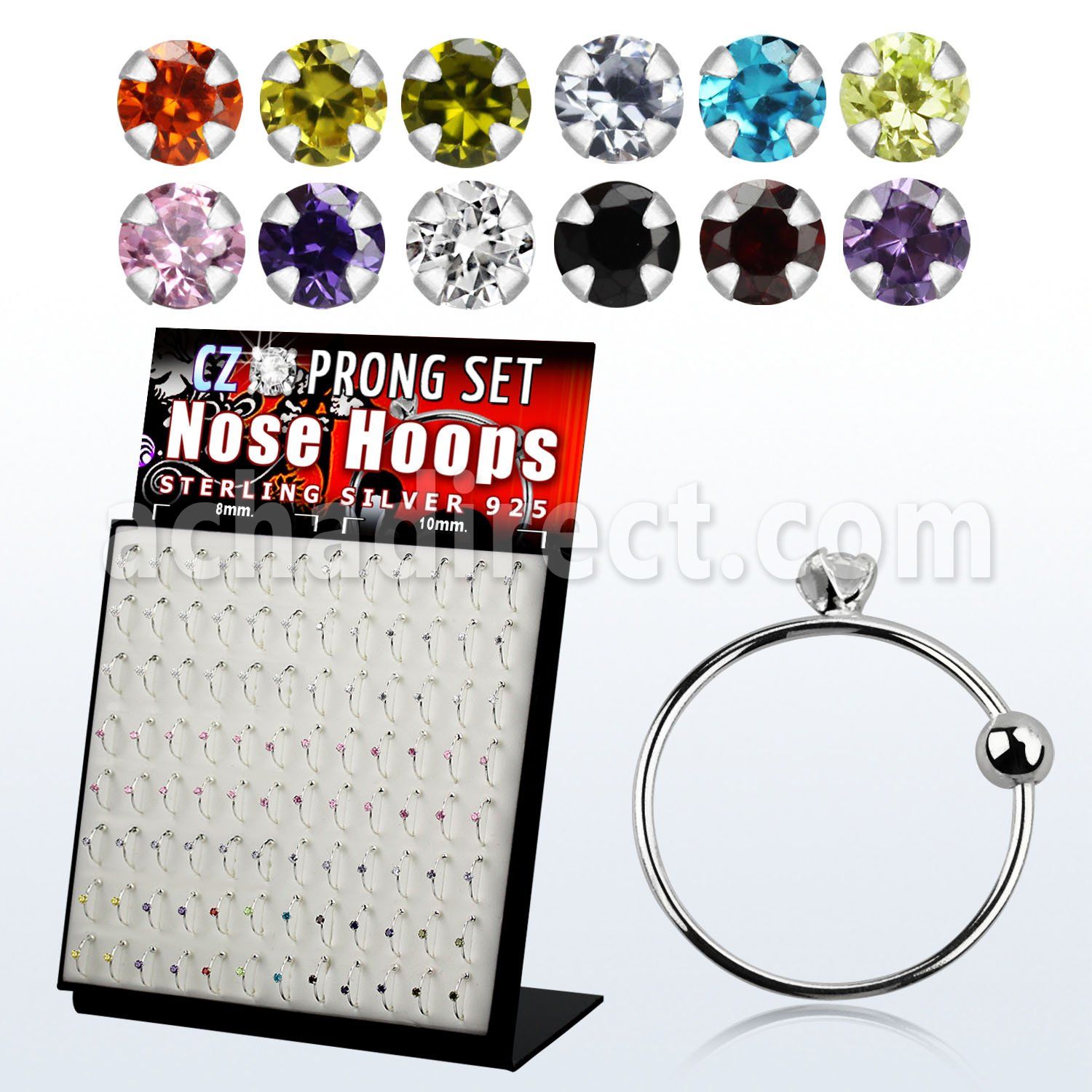 brnhmx11 display 96 aros nariz plata 925 0 6mm bola cierre zirconia redonda 2mm 8mm 10mm distribuidor