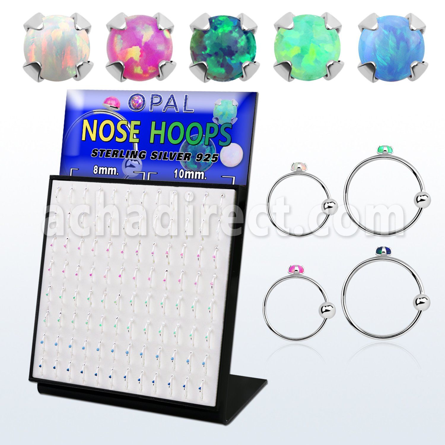 brnhmx24 display 96 aros nariz plata 925 0 6mm bola cierre opalo redondo 1 5mm 8mm 10mm venta