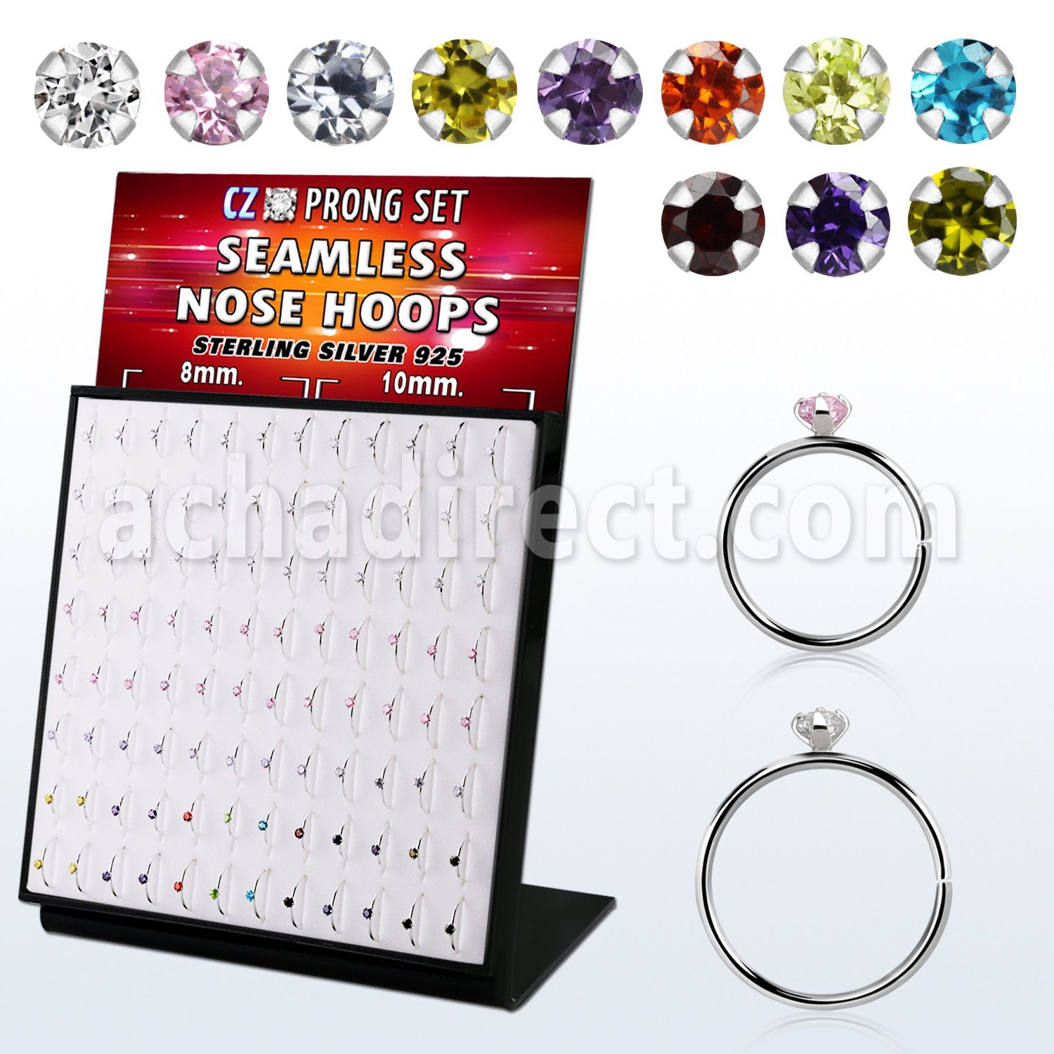 brnhmx34 display 96 aro continuo nariz plata 925 0 6mm zirconia redonda 2mm   516 & 38 8mm & 10mm distribuidor