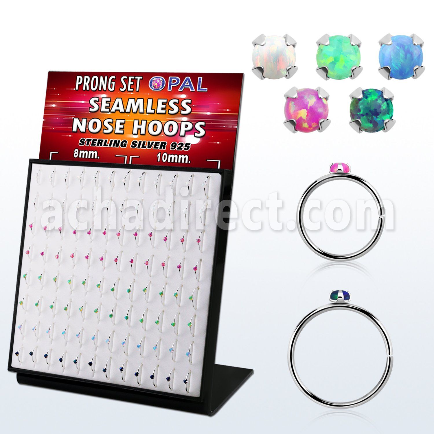 brnhmx36 display 96 aro continuo nariz plata 925 0 6mm opalos sinteticos redondos 2mm 516 & 38 8mm & 10mm al por mayor