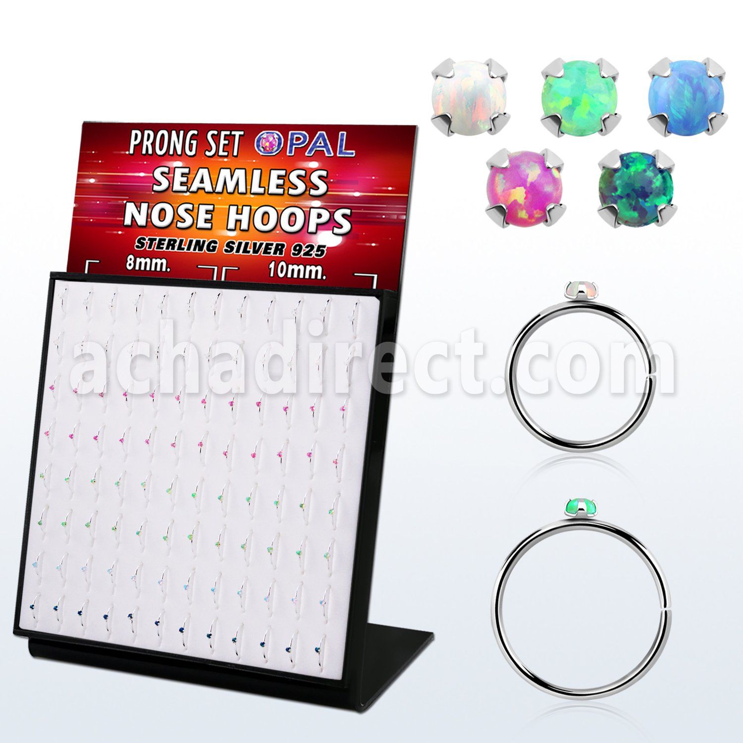 brnhmx37 display 96 aro continuo nariz plata 925 0 6mm opalos sinteticos redondos 1 5mm 516 & 38 8mm & 10mm mayorista