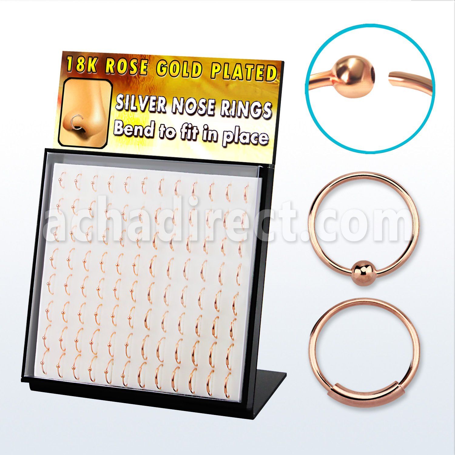 brnhmx8 display 96 aros nariz plata 925 oro rosa 48 bola 48 aros continuos 8mm 12mm al por mayor