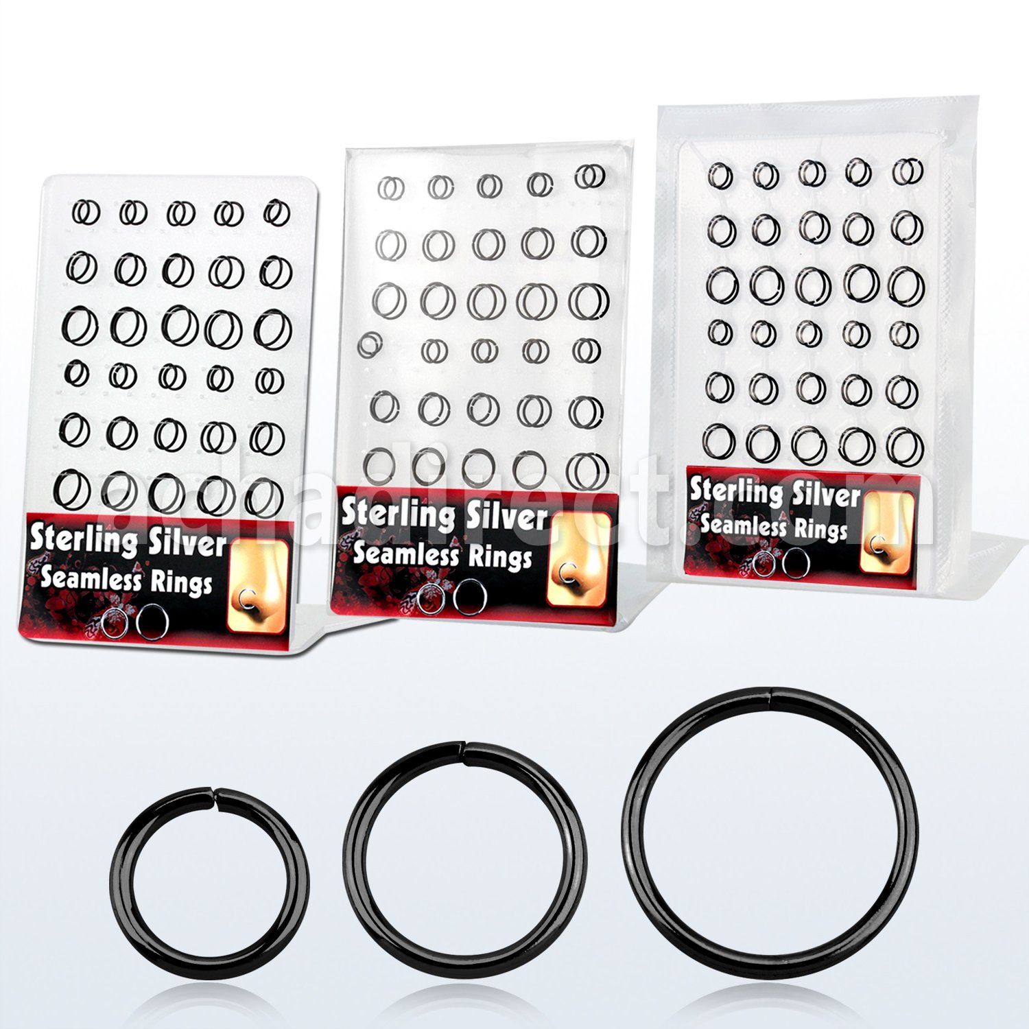 brnhp20 display 60 aros nariz continuos plata 925 color negro 8mm 12mm distribuidor