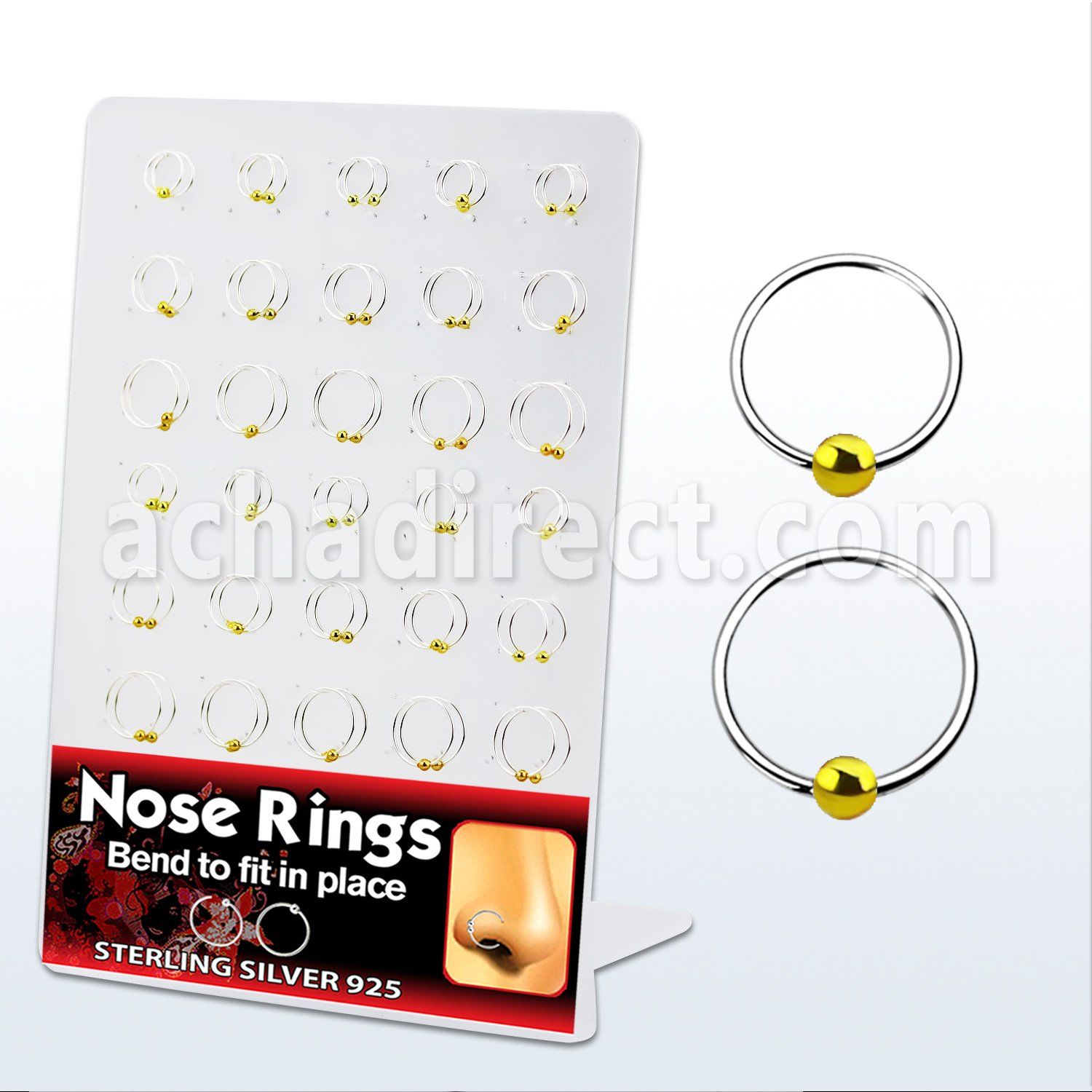 brnhp5 display 60 aros nariz plata esterlina bola 0 6mm 8mm 12mm al por mayor